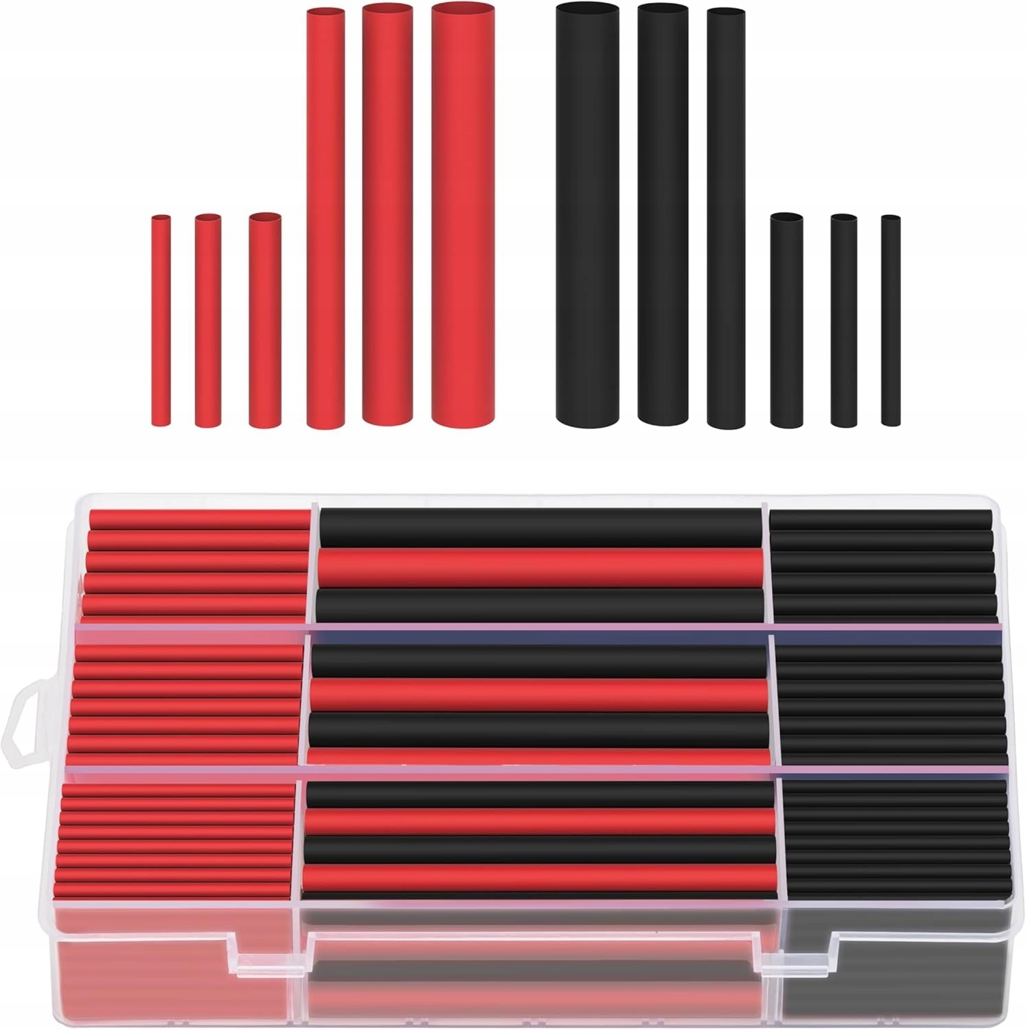 KOSZULKI RURKI TERMOKURCZLIWE Z KLEJEM ZESTAW 270 SZT CZARNE CZERWONE