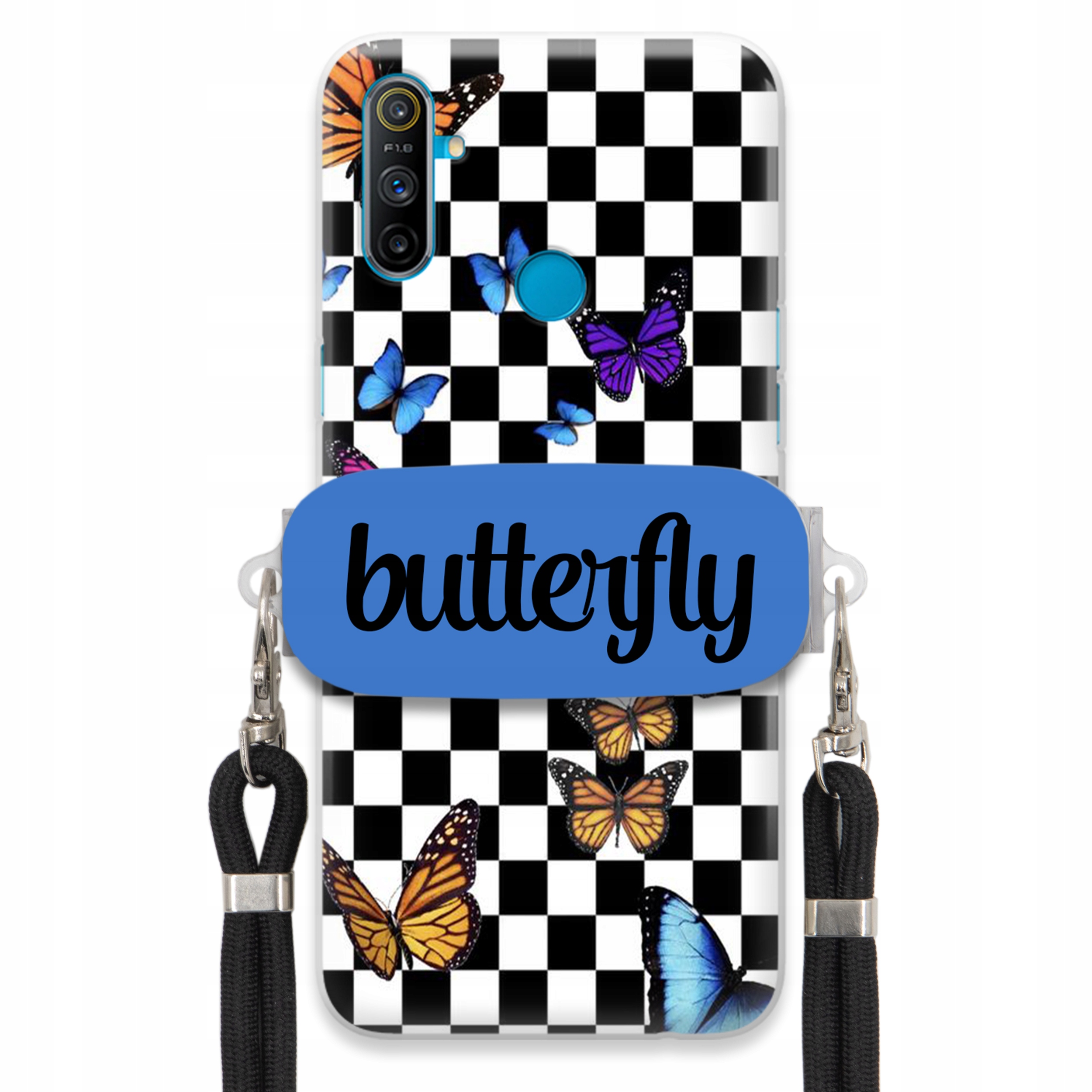 Pouzdro Pro Realme C3 Case Obdélníkový Úchyt Černé Vodítko Butterfly Motýli