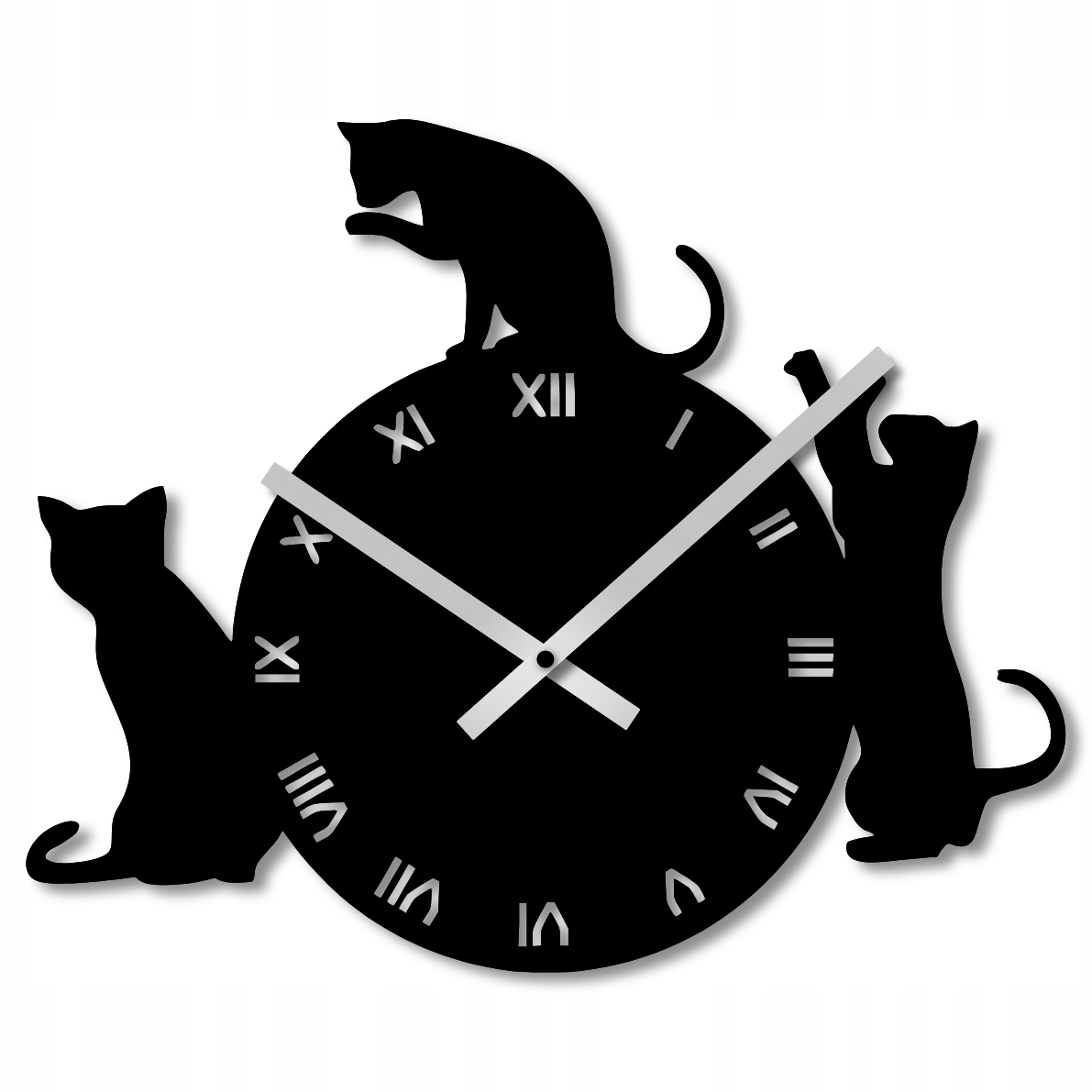 Nástěnné Hodiny 60 cm Dřevěné Nástěnné Hodiny Černé Hodiny Kočka Kočky