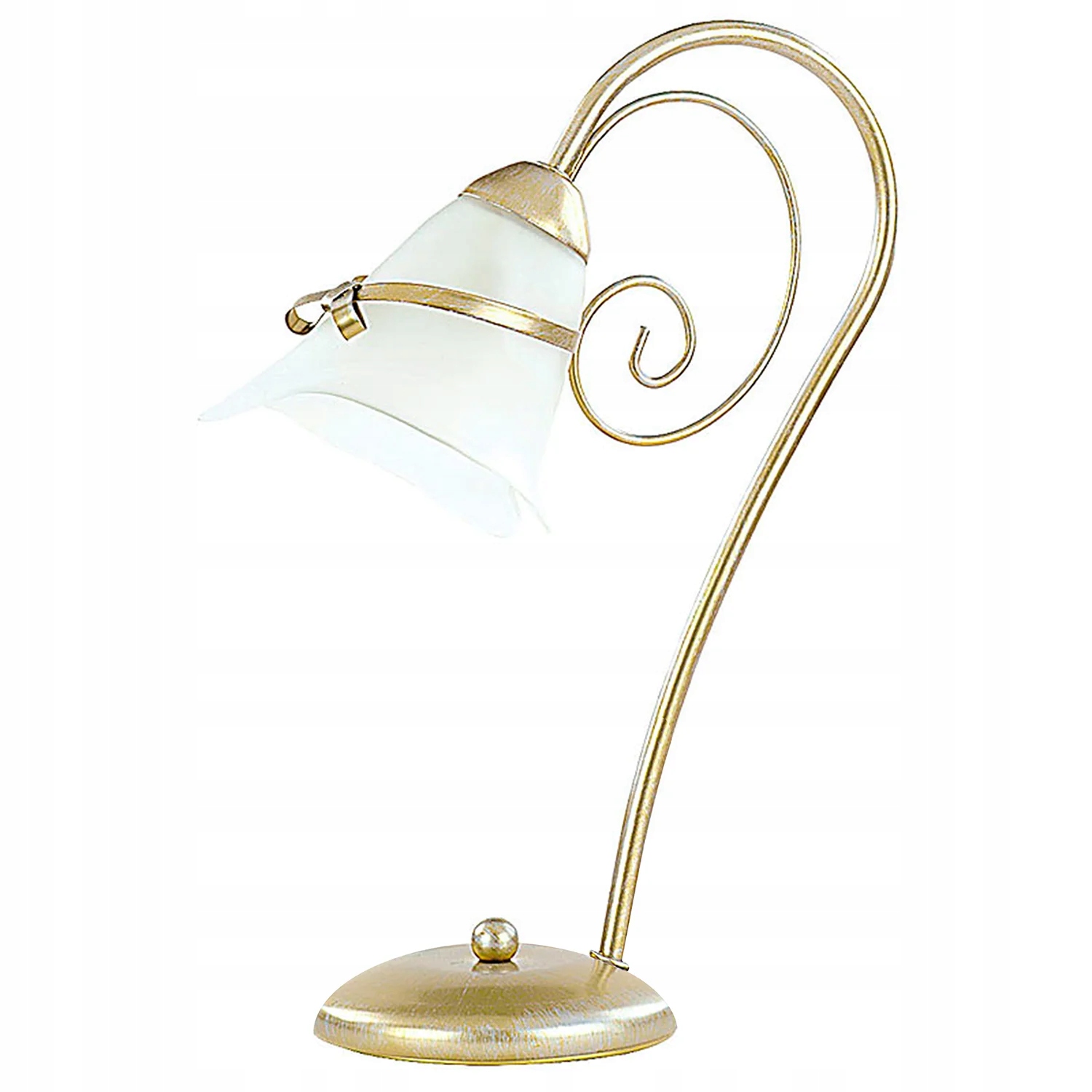 Stolní lampa zlatá patina, skleněné bílé ozdobné vintage stínidlo Luminex