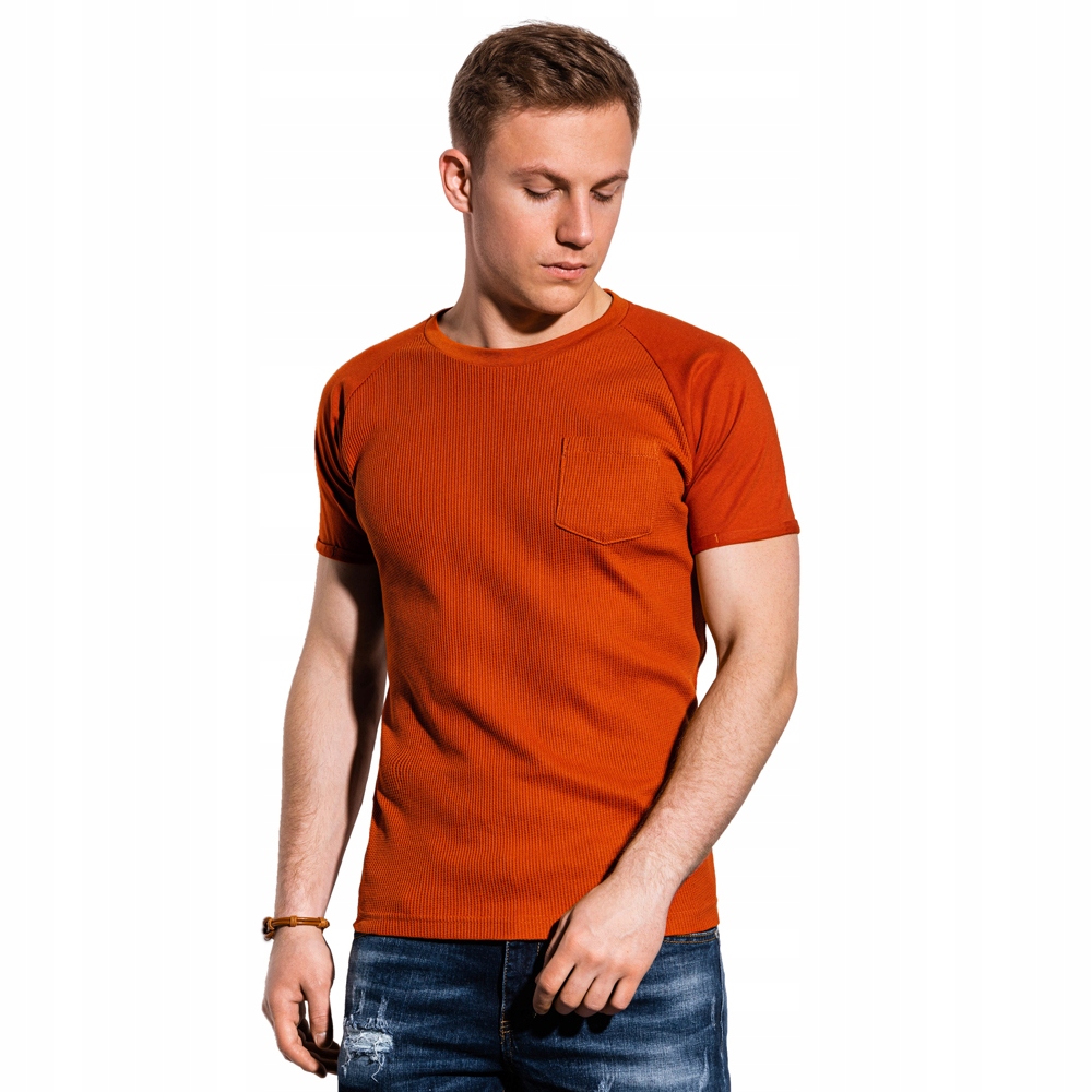 

T-shirt męski bez nadruku kieszeń S1182 cegła L