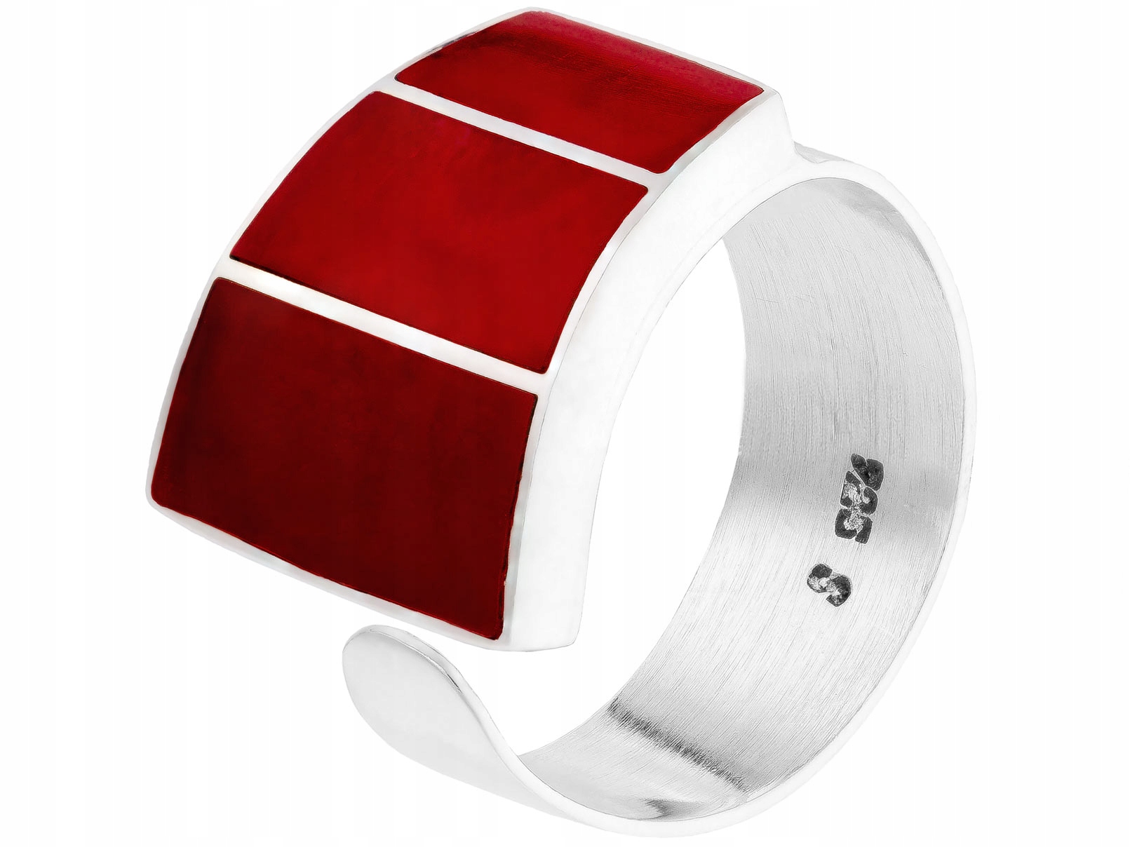 Velký Stříbrný Nastavitelný Prstýnek s Červeným Korálem Dámský Prsten 16