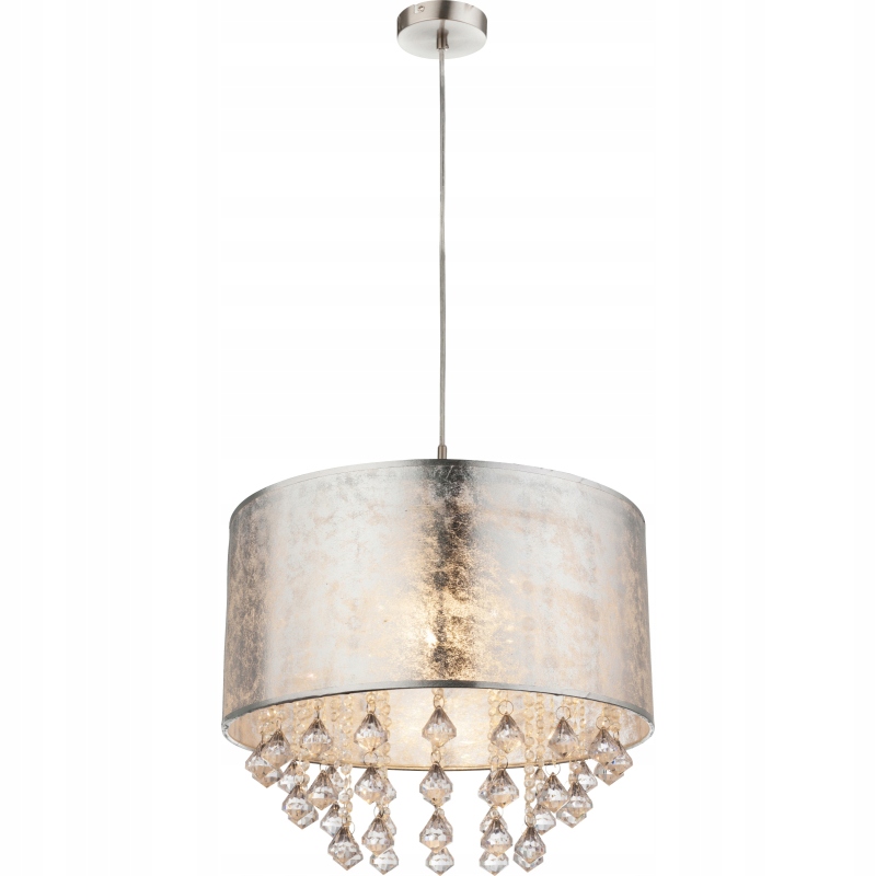 Závesná lampa Amy 1 strieborná lesklá tienidlo s kryštálikmi, krásny glamour