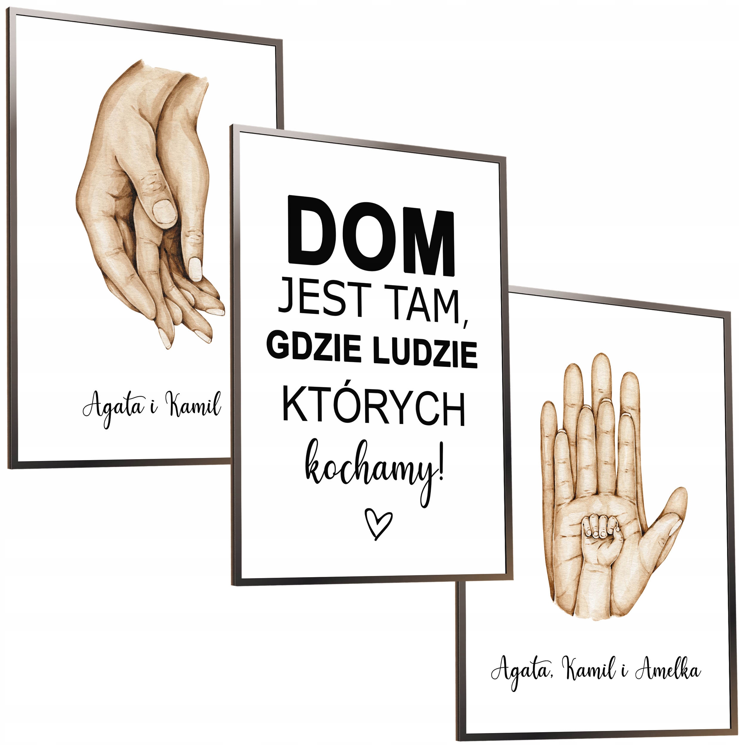 50x40 ZESTAW OBRAZY W RAMIE PLAKAT RAMKA DŁONIE RODZINA MIŁOŚĆ LOVE DZIECKO
