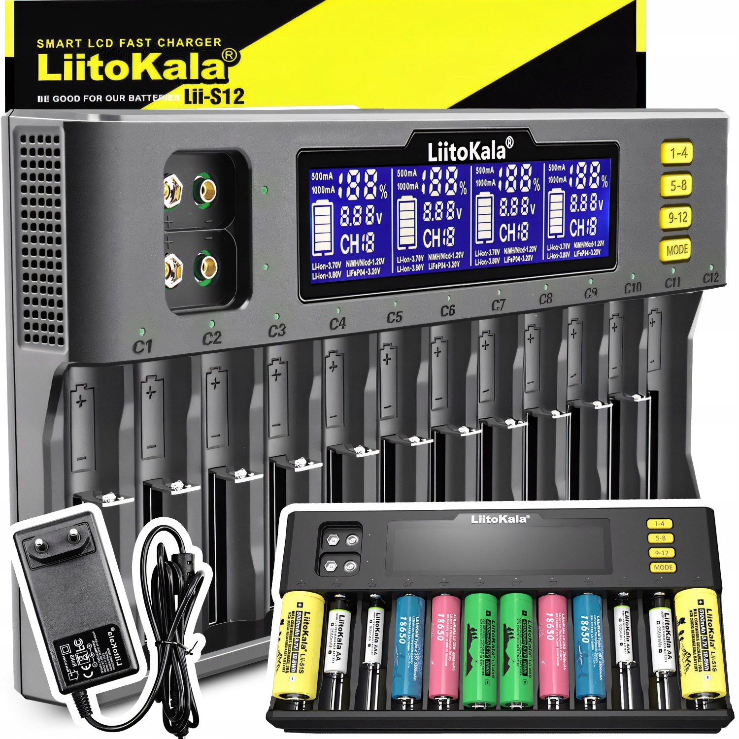 Univerzální Nabíječka Baterií Aa Aaa 12 Kanálů LCD