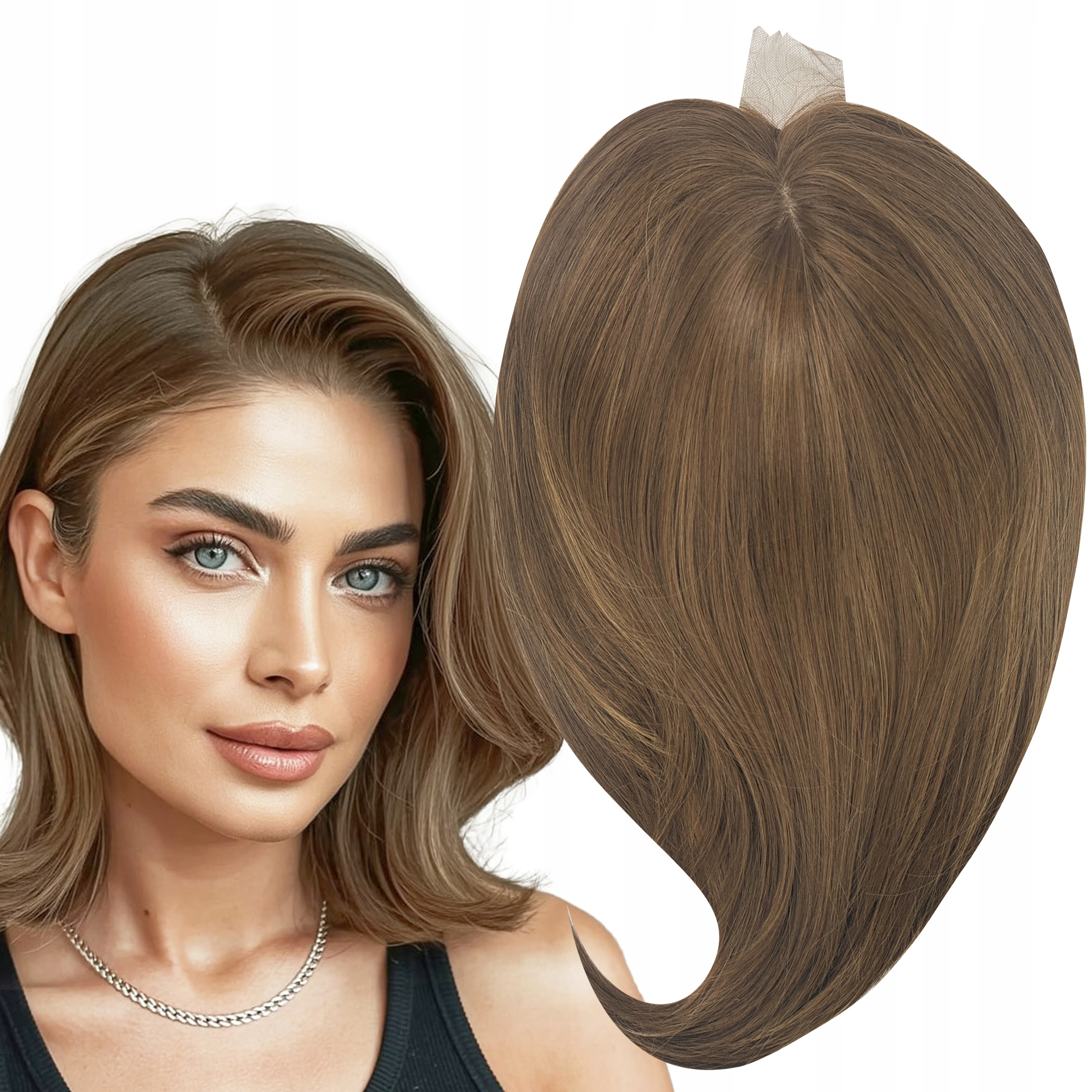 Topper Tupet Kompletní doplnění vlasů Syntetický Clip In Hnědý 40 cm