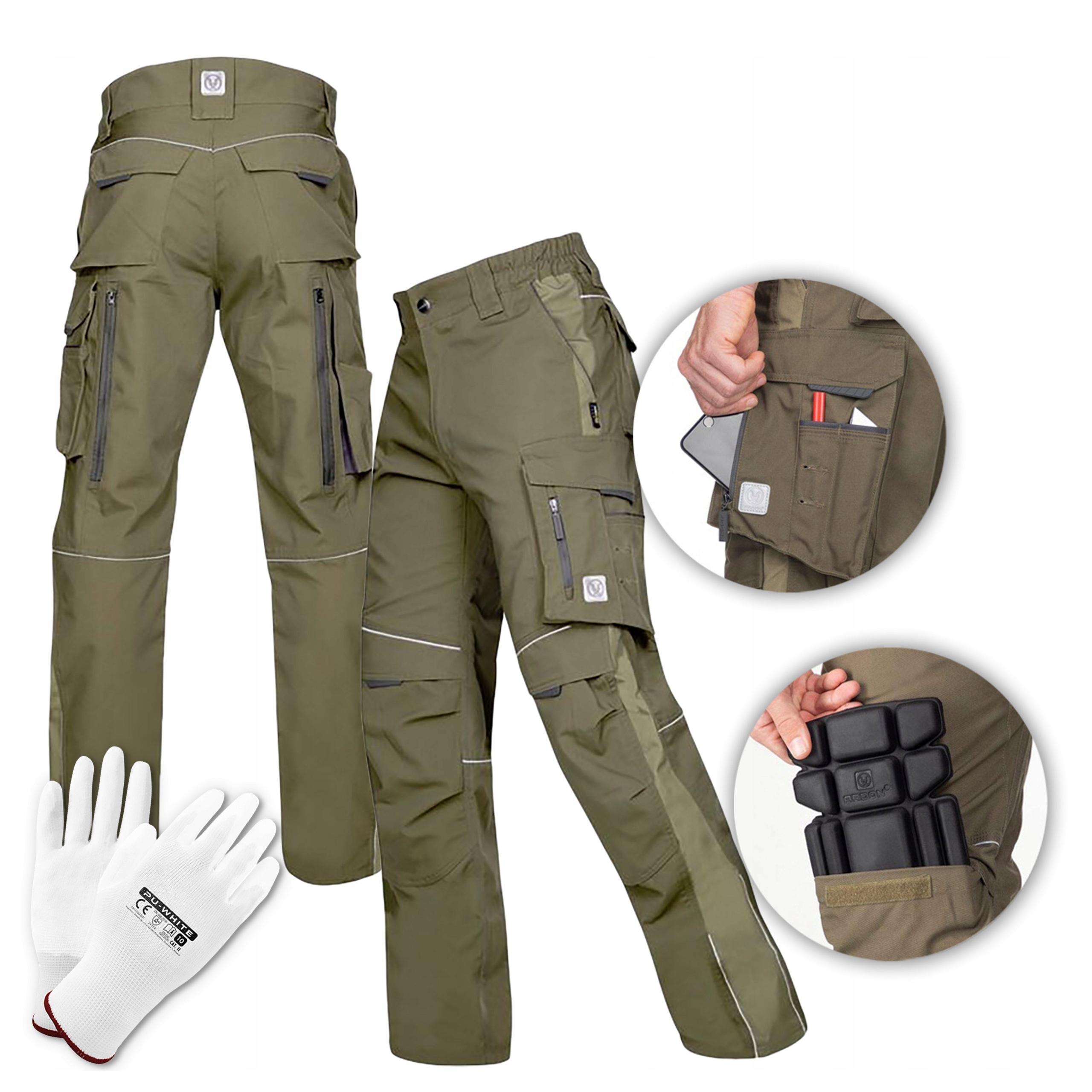 Pánské pracovní kalhoty do pasu Khaki Slim Módní Zesílené Bozp Ardon Urban+
