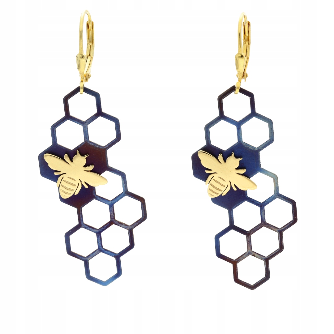 Náušnice medová plástev s včelkou, titan, stříbro