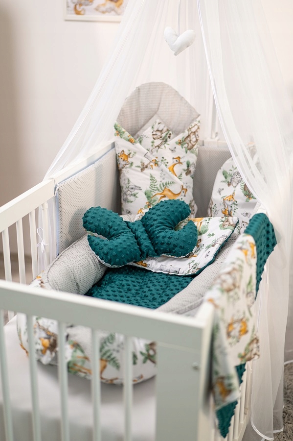 KOKON NIEMOWLĘCY GNIAZDO KOJEC MINKY ZESTAW XXL BABYMAM 7 EL. Kolor zielony