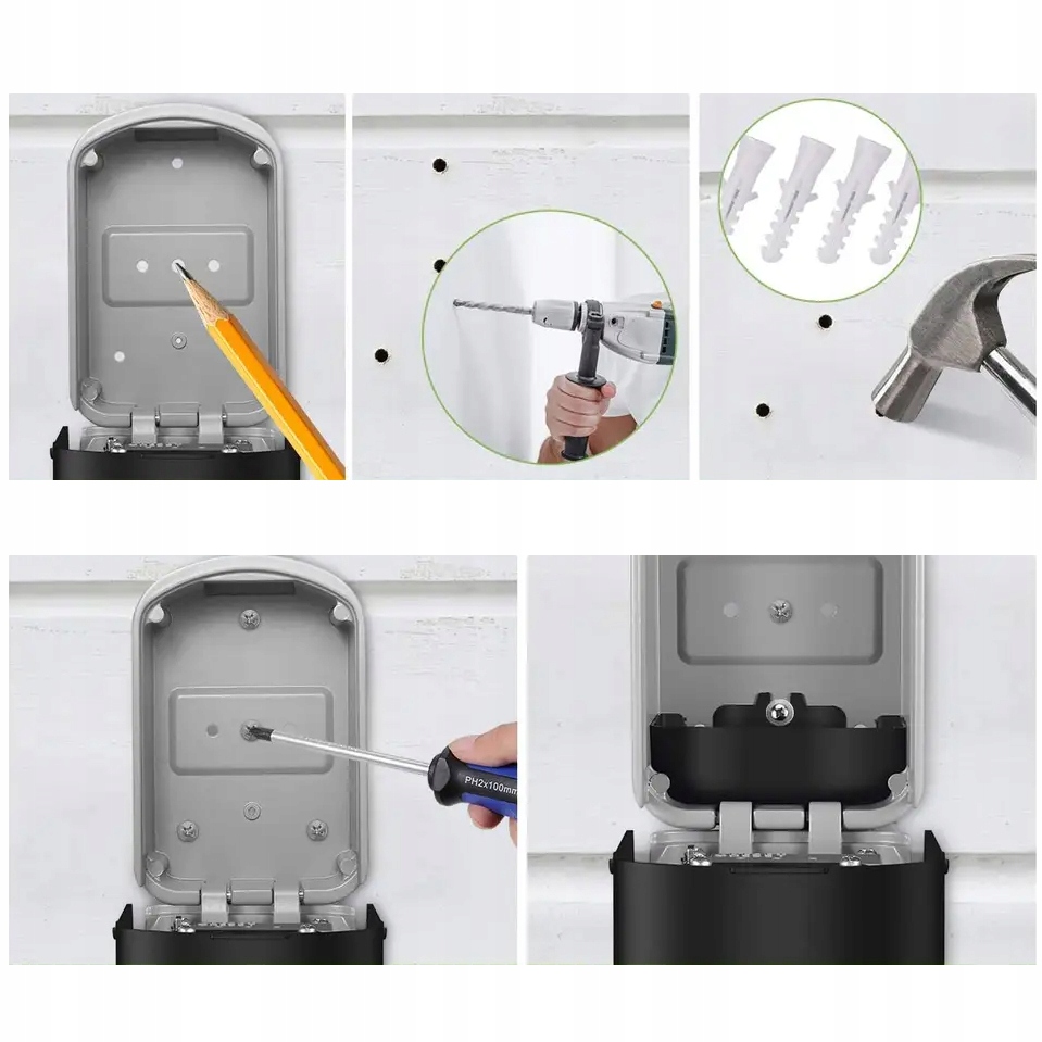 SEJF 2W1 NA KLUCZE ZEWNĘTRZNY NIE DO ZABLOKOWANIA KASETKA NA SZYFR KOD STAL Długość wewnętrzna 11.8 cm