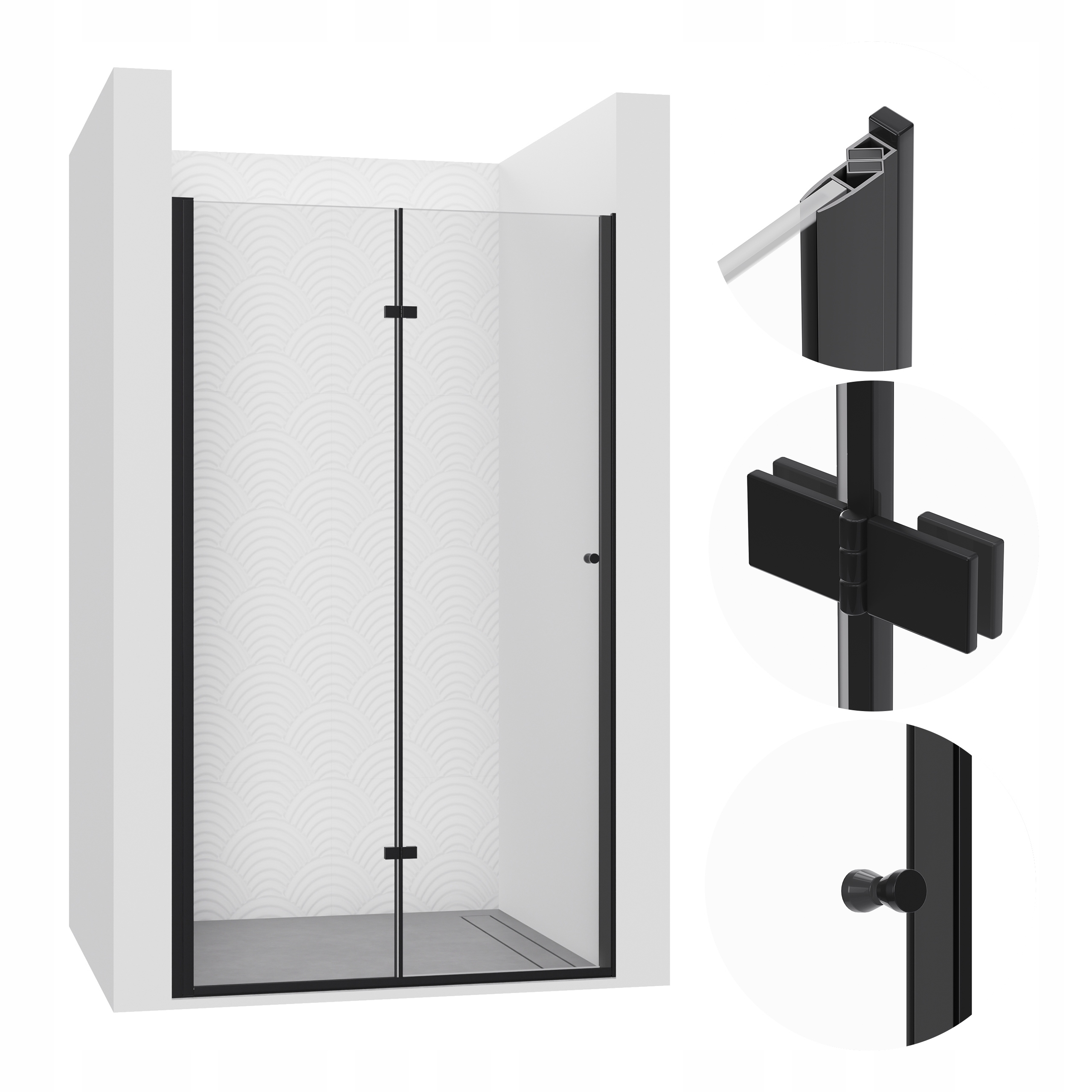 Drzwi prysznicowe wnękowe składane 105CM black kabina walk-in szyba ścianka