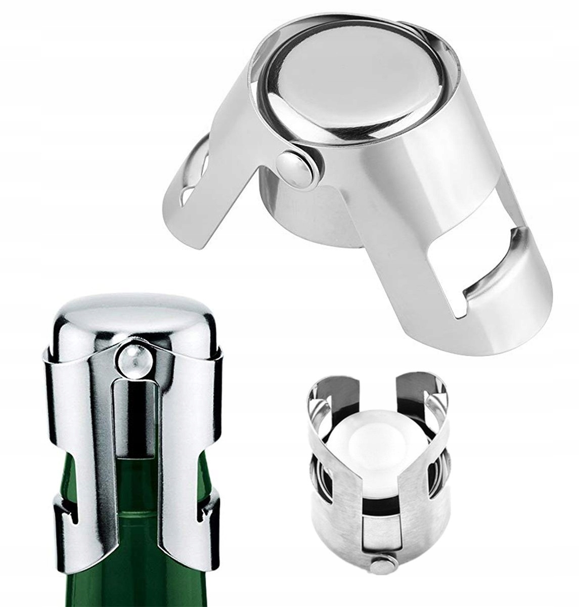 STOPER DO BUTELKI KOREK DO SZAMPANA ZATYCZKA DO WINA ZATRZASKOWY SREBRNY