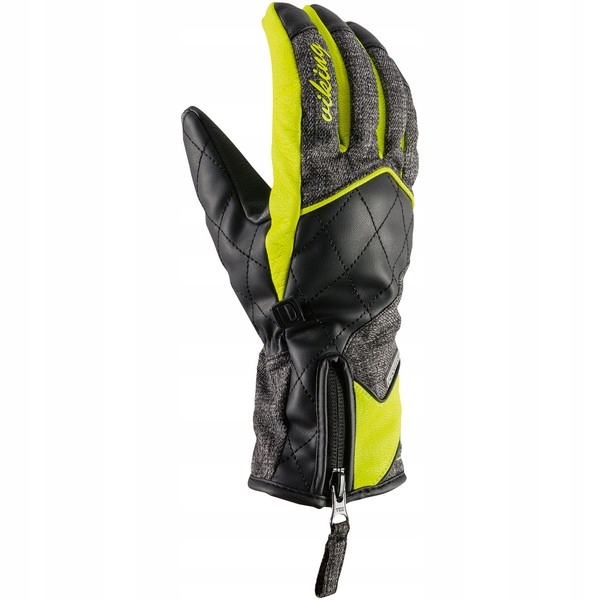 Rękawice narciarskie damskie Viking Atria ze skórą naturalną czarno-żółte 8
