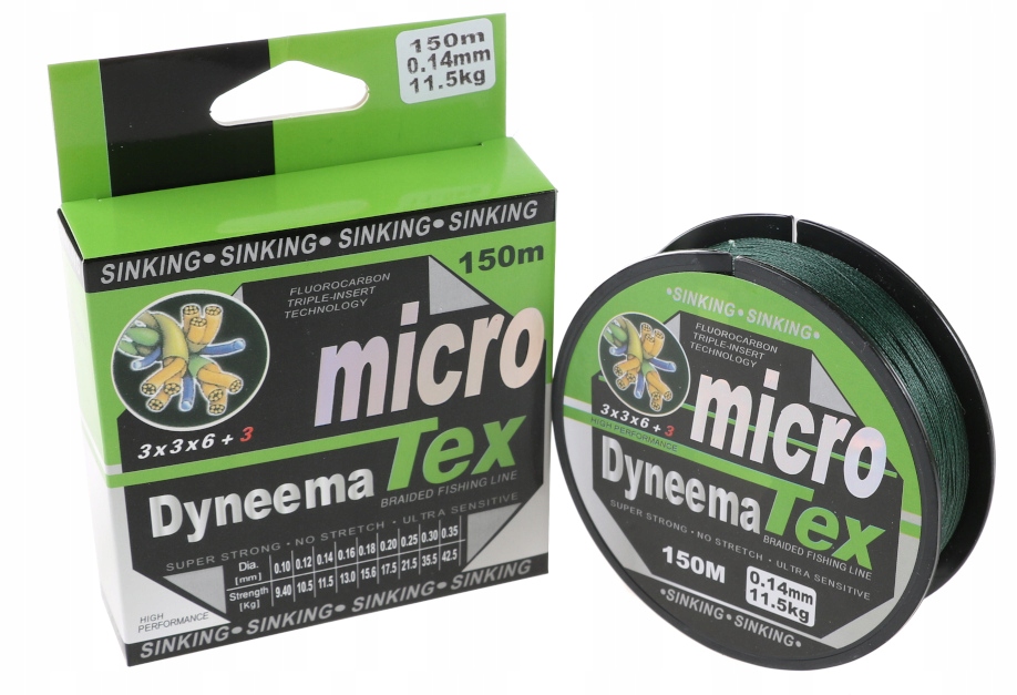 

Plecionka 100m 200m Dyneema zielona 0,14mm 11,5kg