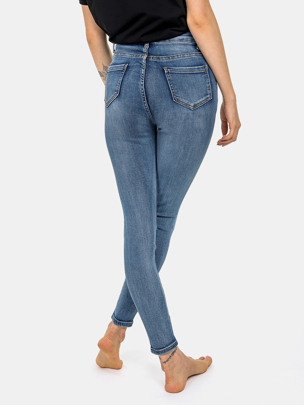 WYGODNE KOBIECE JEANSY SPODNIE RURKI WYSOKI STAN Z PRZETARCIAMI DZIURY S Rozmiar S