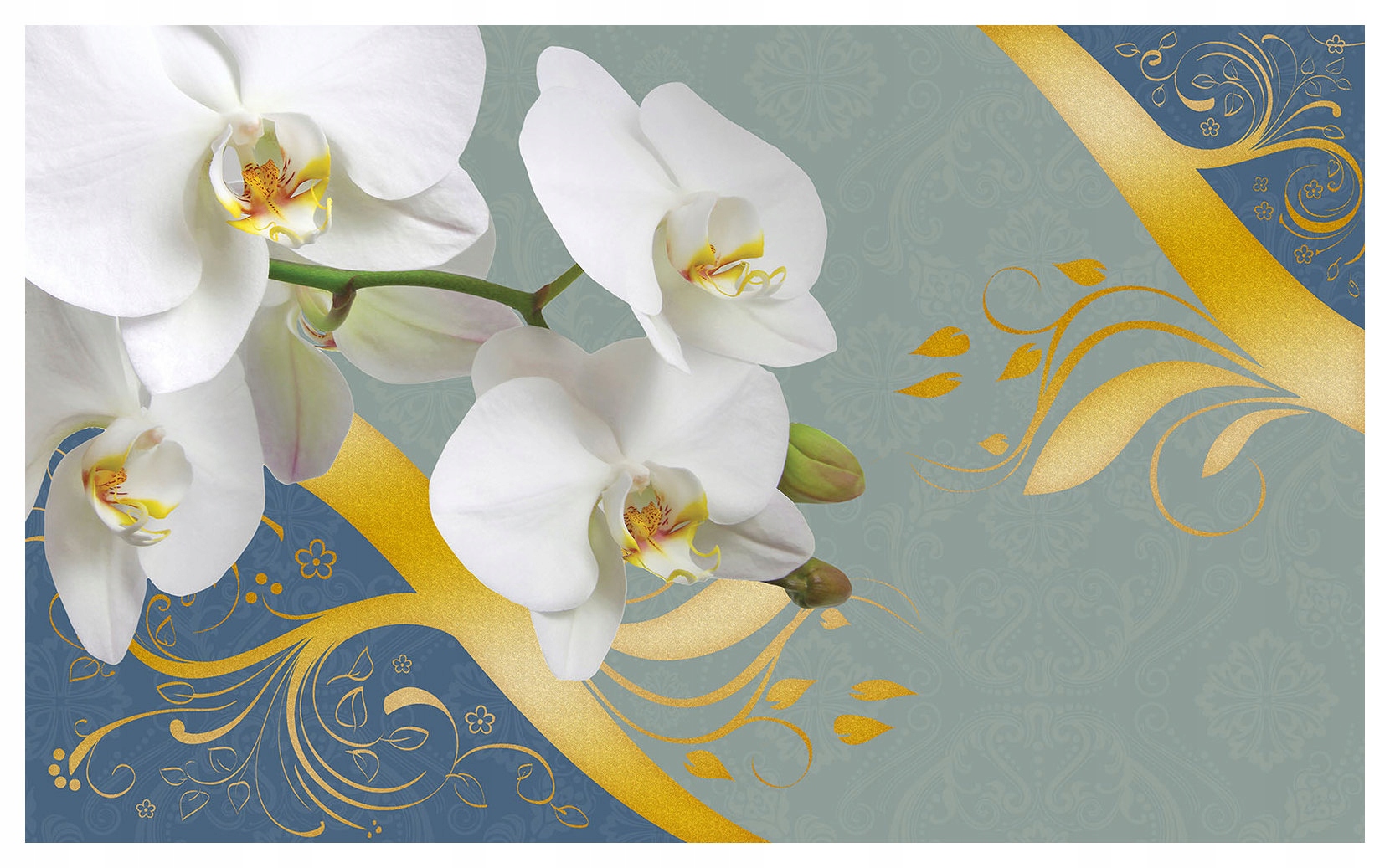 Fototapeta Biele orchidey Zlaté kvety Vinylová abstrakcia 368x254 lepidlo