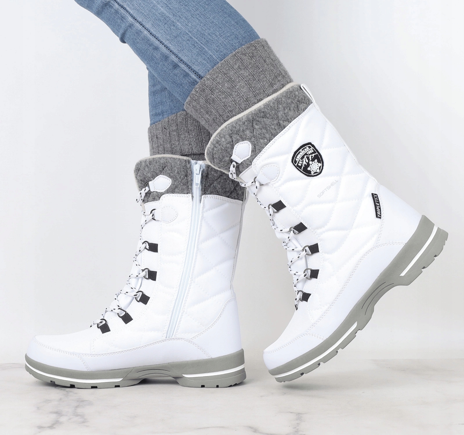 Białe wysokie śniegowce damskie z membraną buty termiczne American ROZ. 41 Płeć kobieta