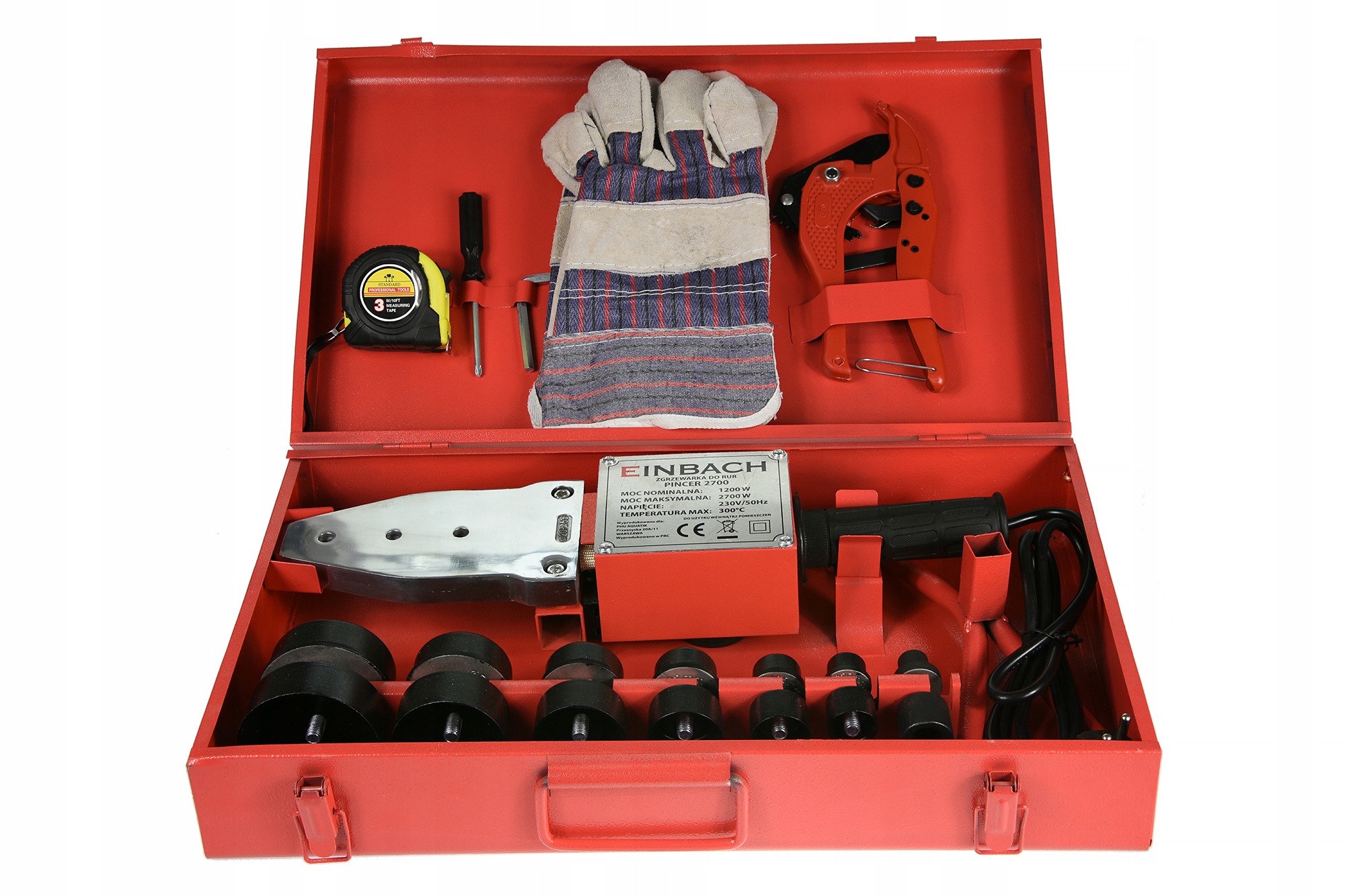 ZGRZEWARKA DO RUR ZGRZEWANIA PCV PP 2700W ZESTAW 7 MATRYC WALIZKA 16-63 MM Marka Einbach