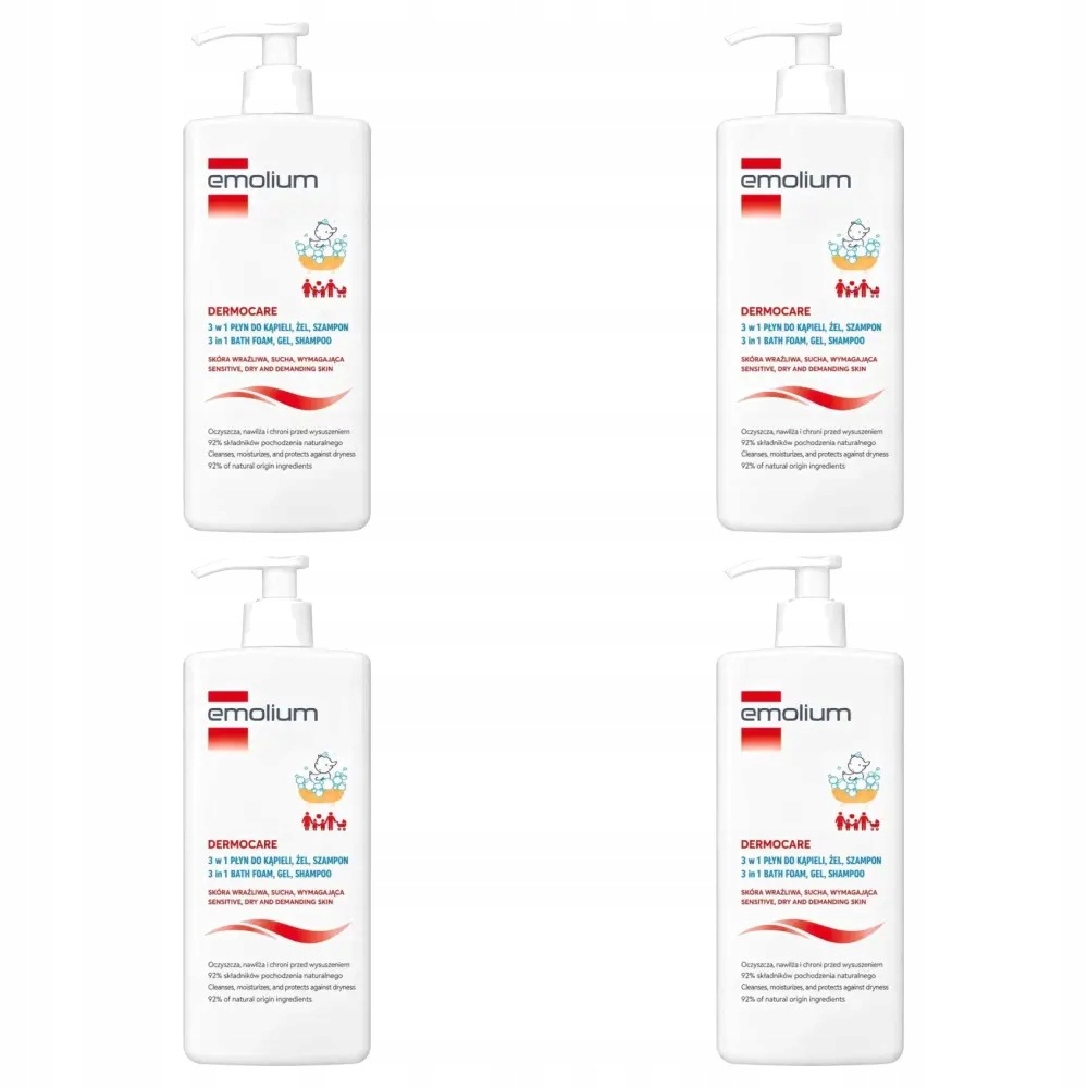 4x Emolium Dermocare 3w1 Płyn, żel, szampon, 750ml