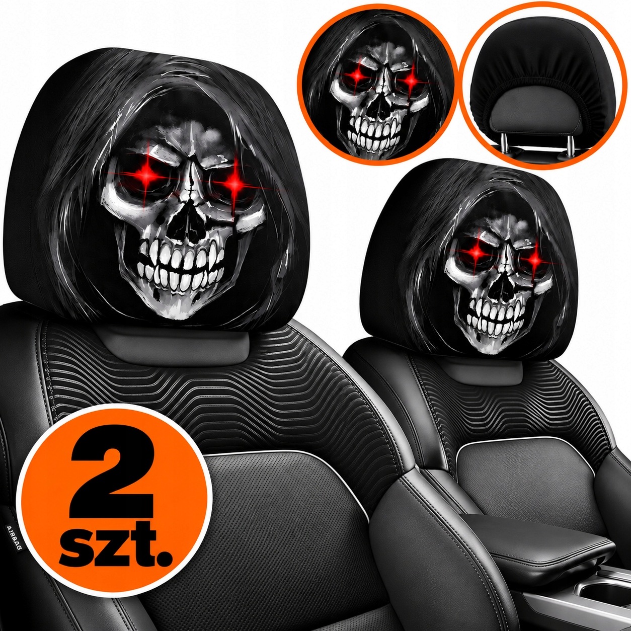 Pokrowce Pokrowiec na Zagłówki auta zabawne terminator czaszka Oldman 2szt