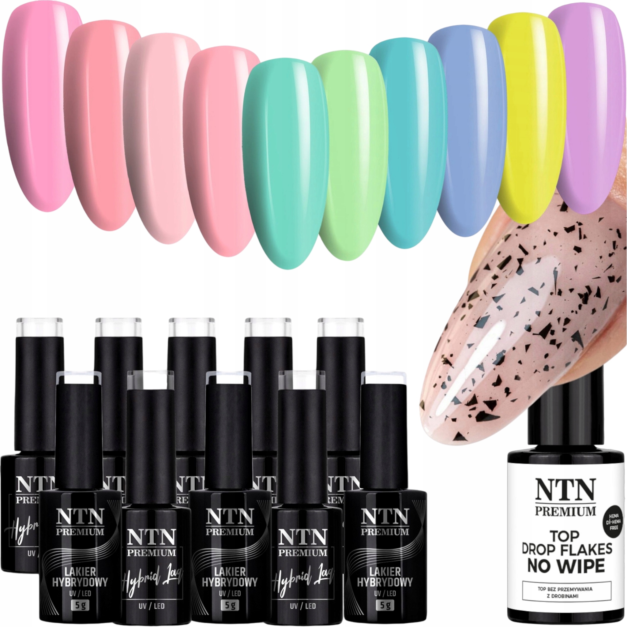 10x Lakier Hybrydowy Ntn 5g Wiosna Spring Pastele Top Przepiócze Jajko