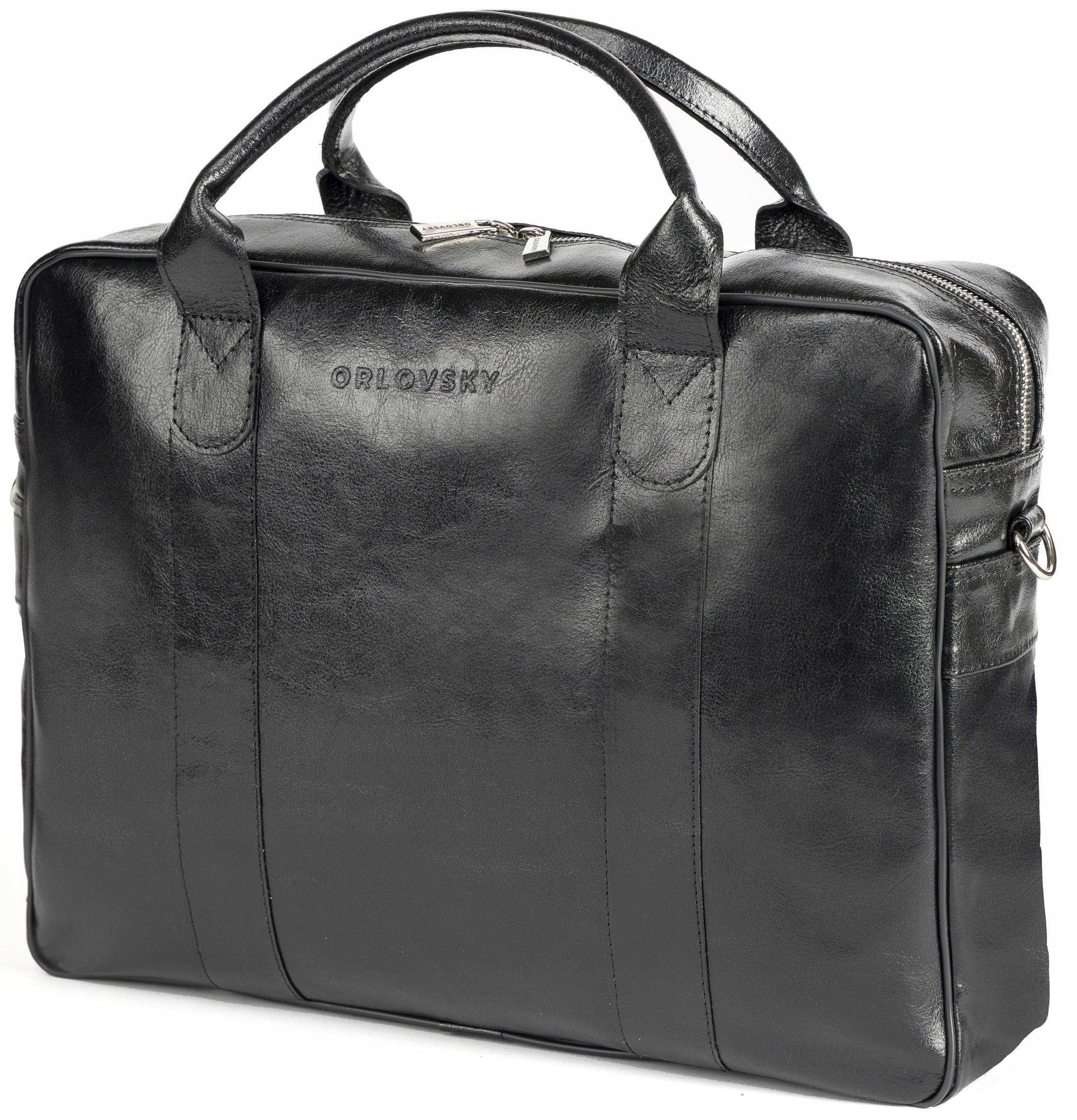 Pánská kožená prostorná taška na notebook Orlovsky T02, černá