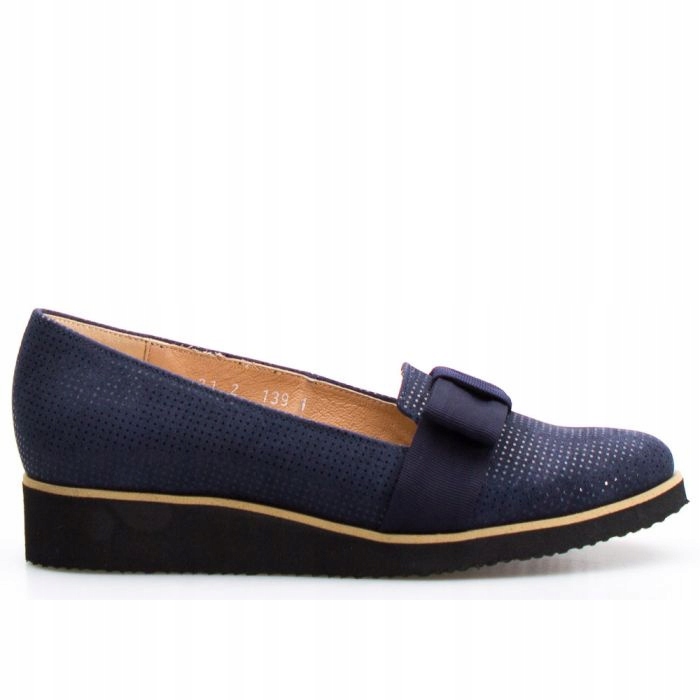 Modré Mokasíny S Mašličkou, Lak Na Kůži, Velikost 41