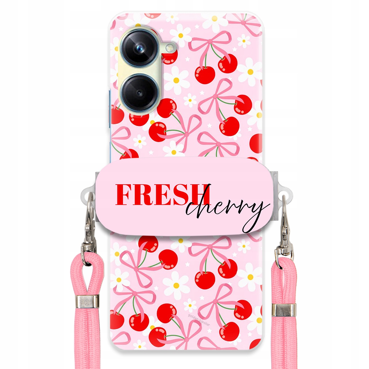 Puzdro pre Realme 10 Pro 5G Case Držiak šnúrok Ružový Fresh Cherry Kokardy