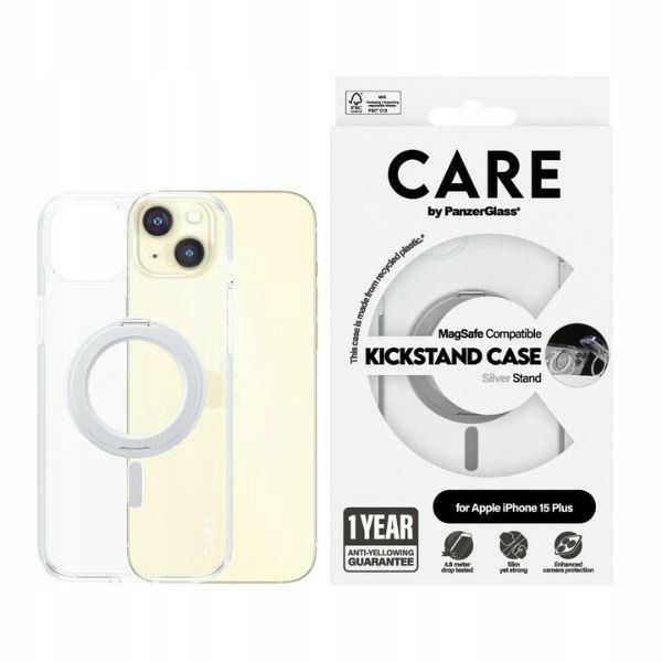 Etui Care by PanzerGlass Kickstand iPhone 15 Plus MagSafe srebrny