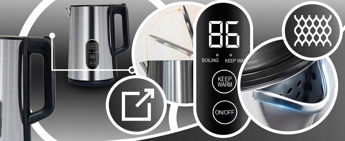 BEZDRÔTOVÁ DOTYKOVÁ RÝCHLOVARNÁ KANVICA 1800 W, REGULÁCIA TEPLOTY 1,8 L Model ER1243