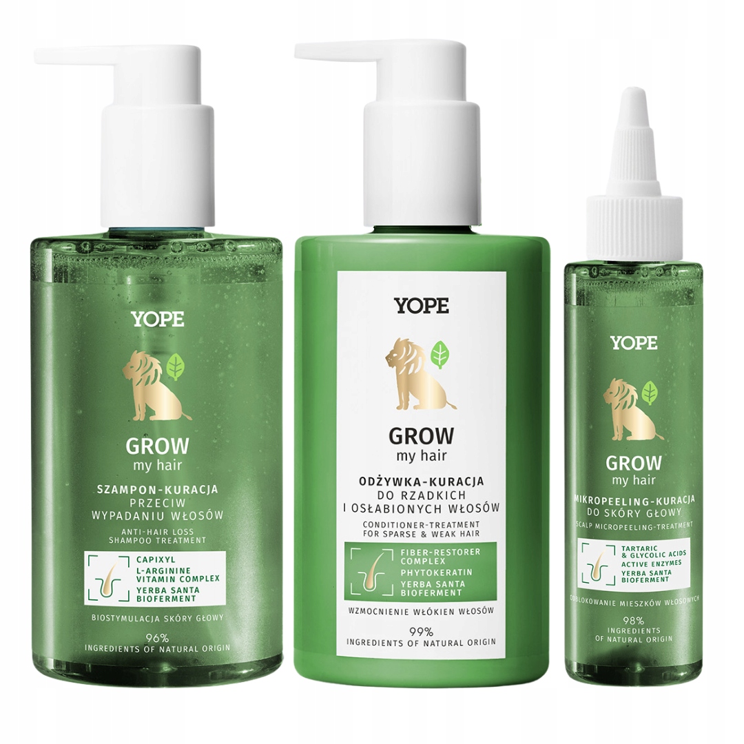 Yope Grow My Hair Šampon Kondicionér Peeling pro oslabené vlasy Mix 3 ks