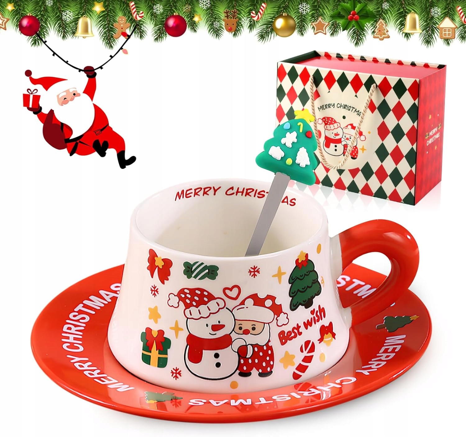 Porcelánový Hrnek 290 ML S Podšálkem A Lžičkou Sněhulák