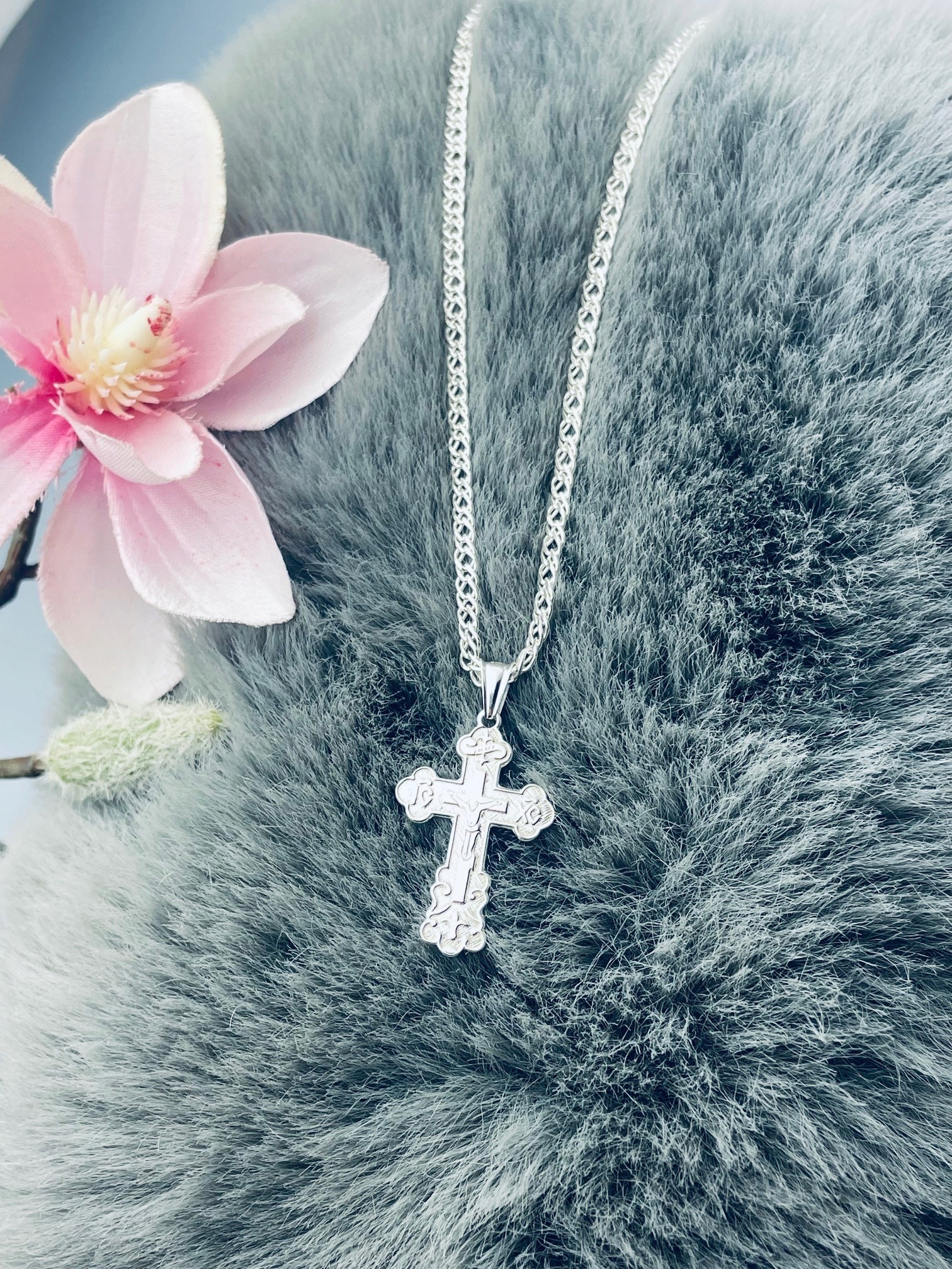 Stříbrný komplet náhrdelník rombo přívěsek pravoslavný křížek Pán Ježíš