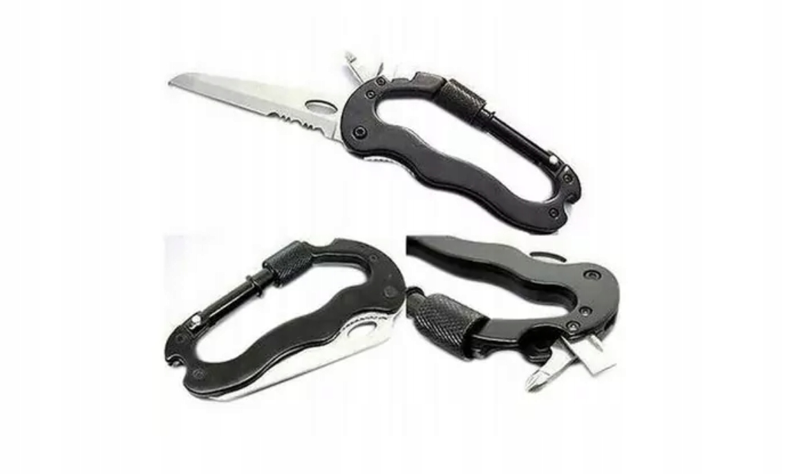 KARABIŃCZYK WIELOFUNKCYJNY 5w1 NÓŻ CZARNY SOLIDNY WYTRZYMAŁY TAKTYCZNY Model UCHWYT