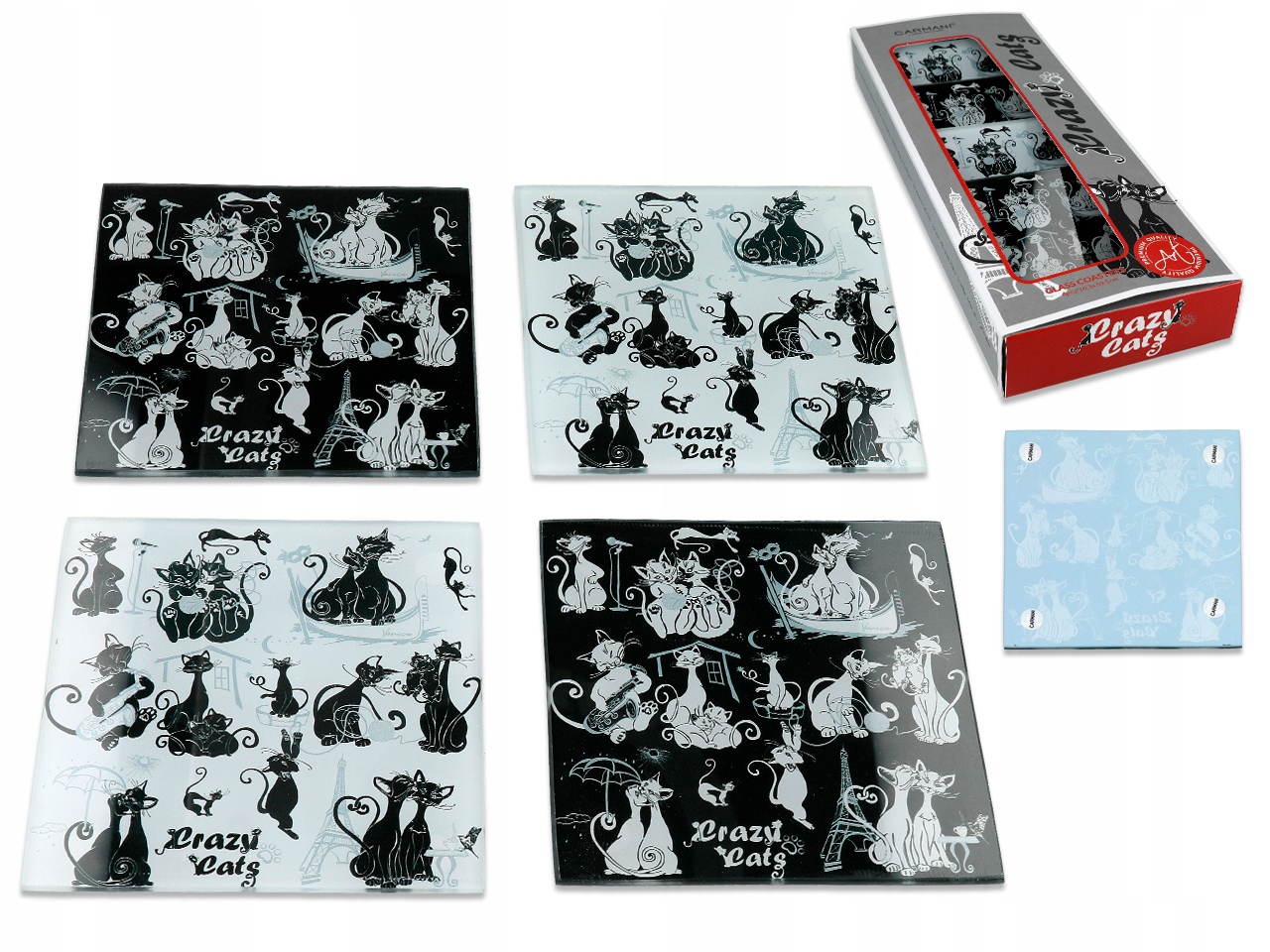 

Kpl. 4 podkładek szklanych Crazy Cats