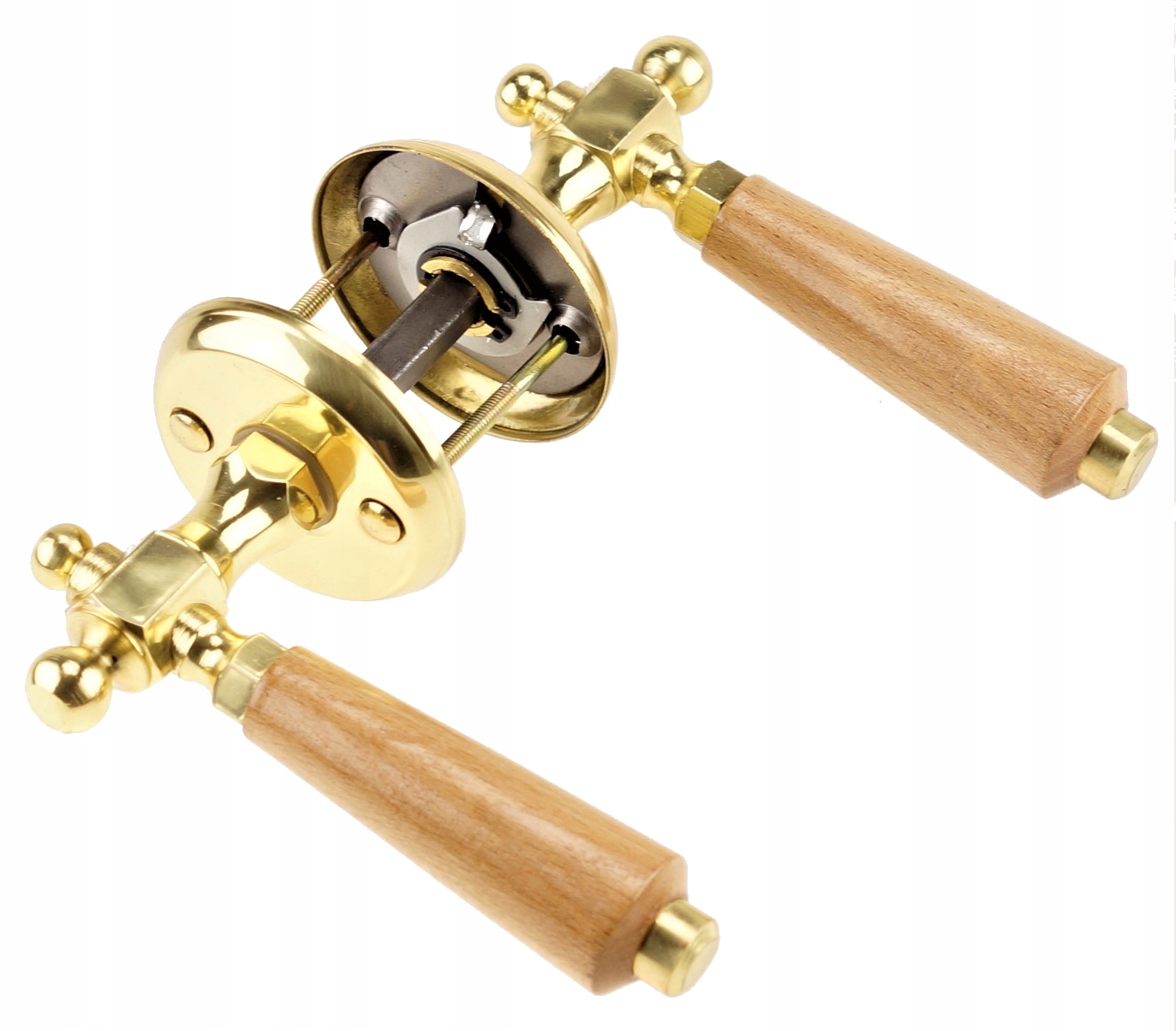 Klamka Drzwiowa Mosiężna Pokojowa Drewno Retro