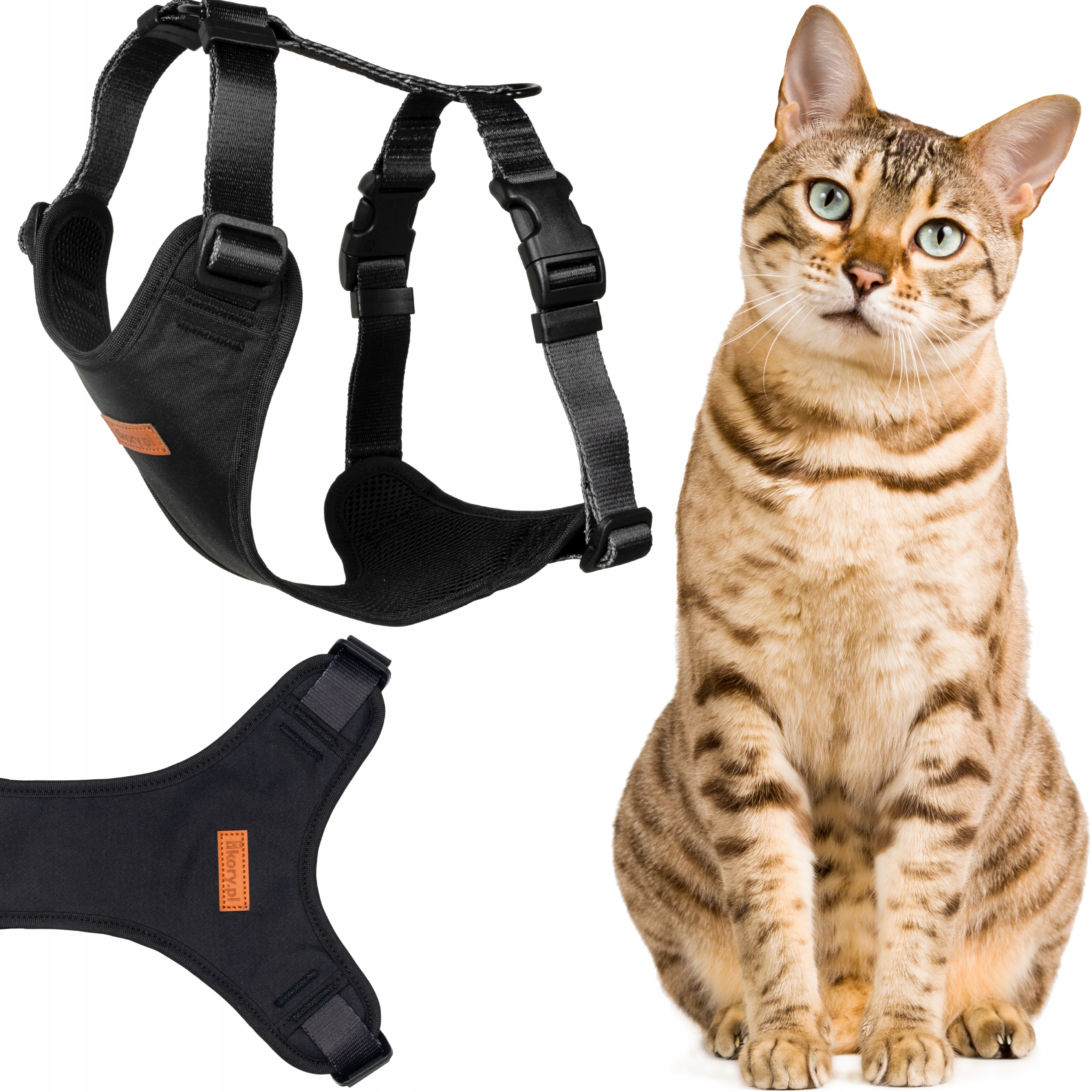 Beztlakové postroje s regulací pro kočky Ukory Černé Hladké Malé S