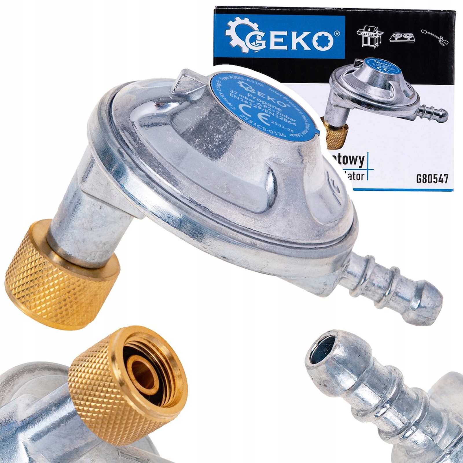 Reduktor Gazowy Kątowy Do Butli Gazowej Propan Butan 37MBAR 1,5KG/H