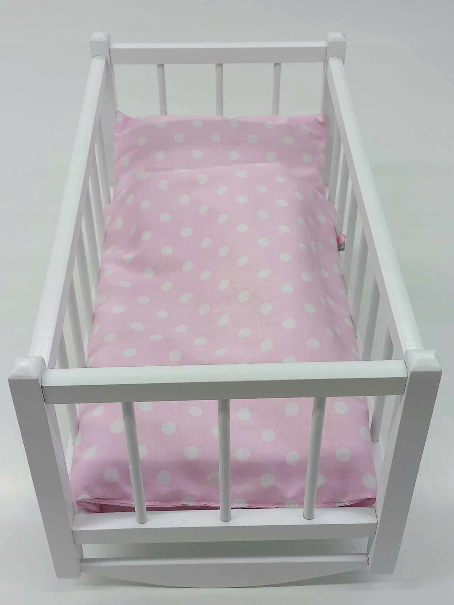 KOŁYSKA DLA LALEK BIAŁA DREWNIANA + POŚCIEL 3el