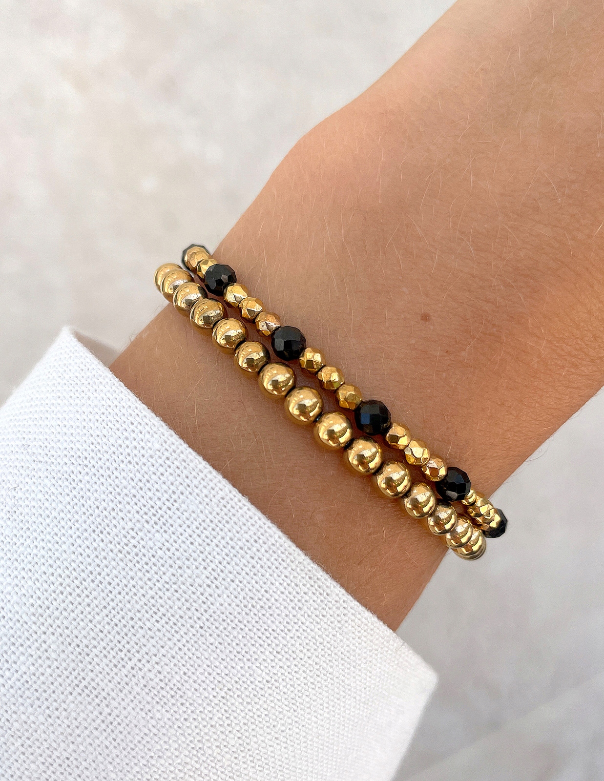 Náramky na gumičce – černý turmalín s hematitem 15 cm