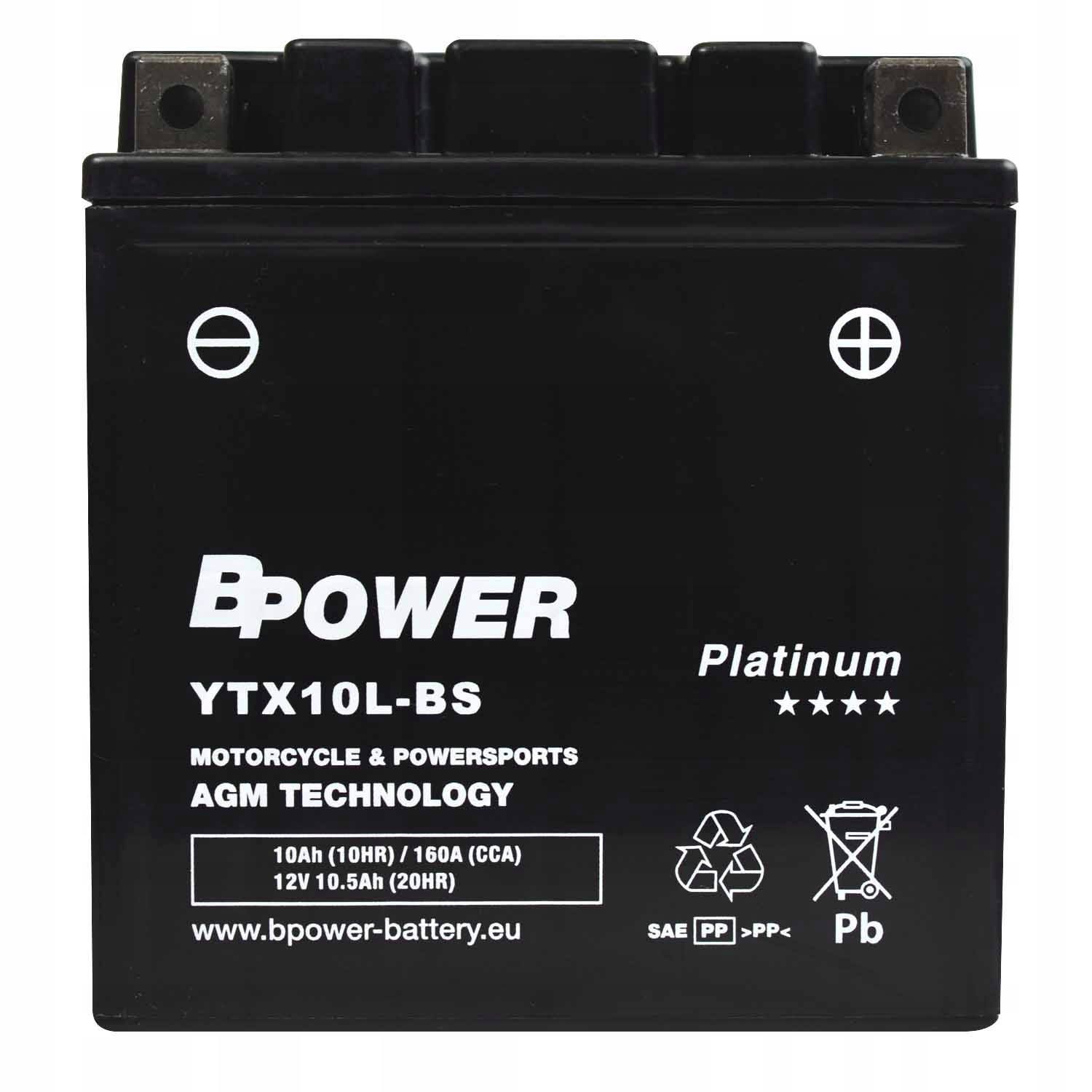BPower Platinum Agm YTX10L-BS 12V 10,5Ah 160A YB10L-B2 YB10L-A2
