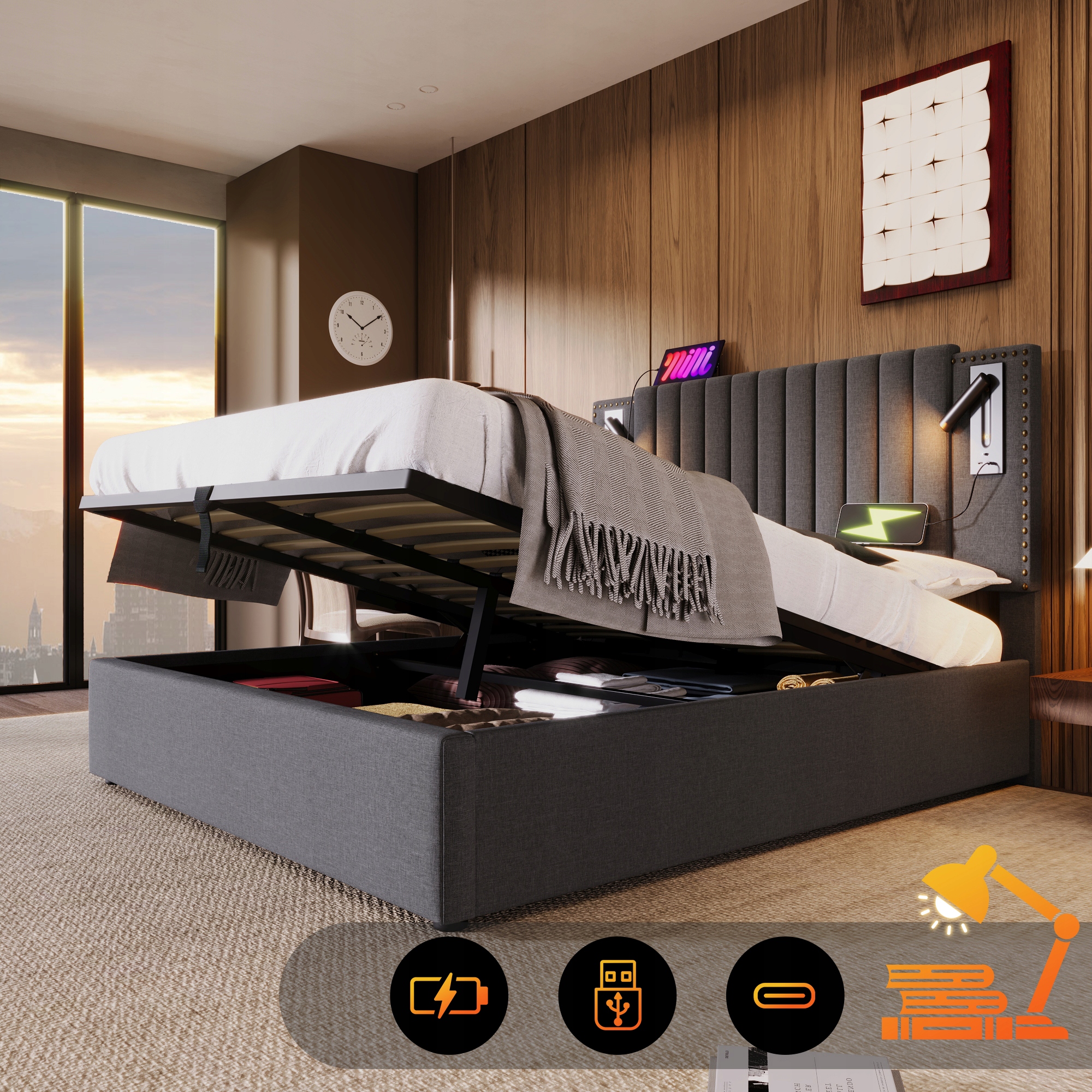 Letto 140X200 Grigio Con Rete E Materasso Incluso - Xylo