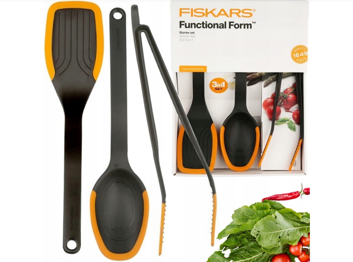 

Fiskars Zestaw kuchenny łyżka łopatka szczypce