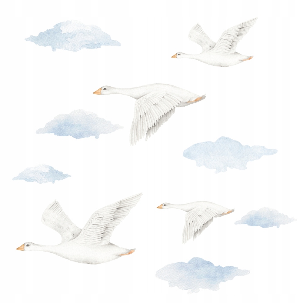 NAKLEJKI NA ŚCIANĘ ZESTAW LECĄCE GĄSKI CHMURKI CHMURY XL