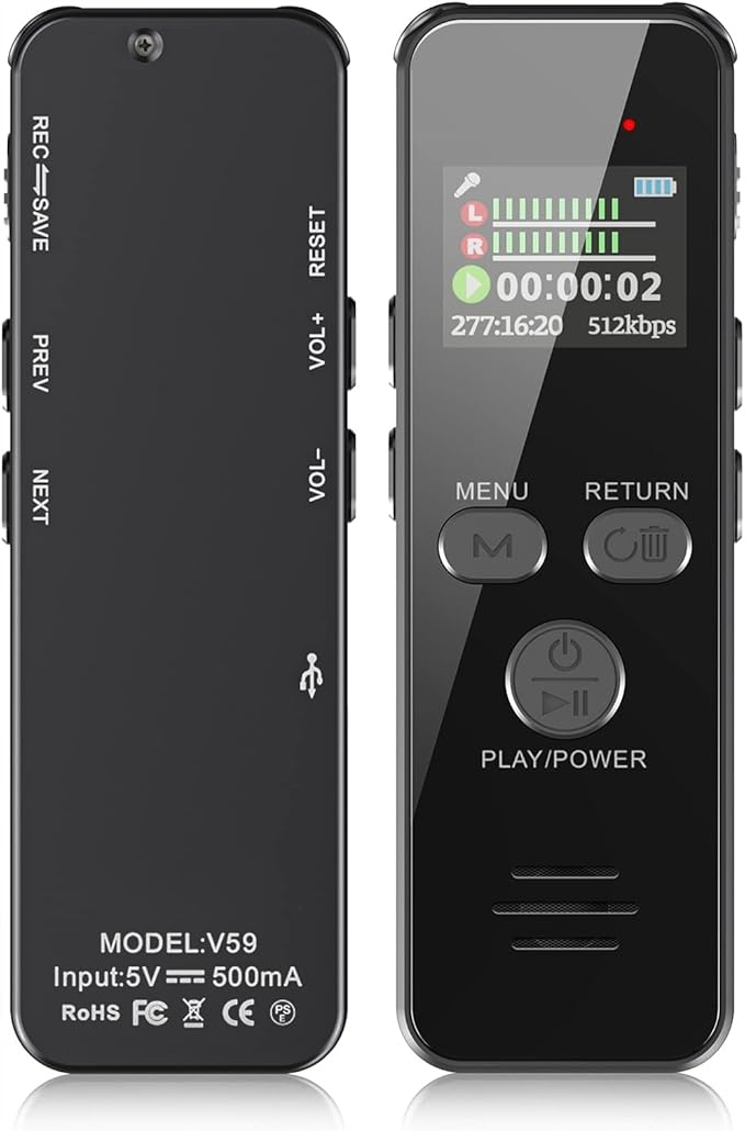 V59 Digitální diktafon 64GB Mini Audio záznamník Nahrávání Rozhovory Přednášky