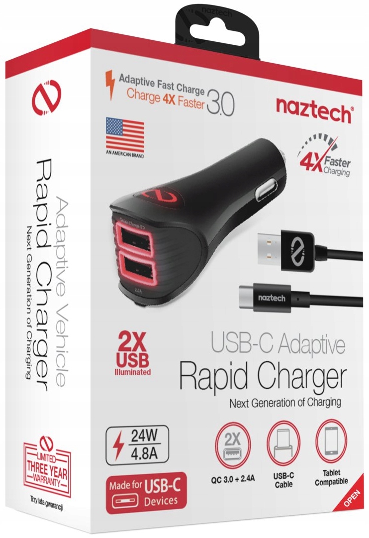 

Naztech N420 Rapid Charger 3.0 2xUSB +kabel Usb-c