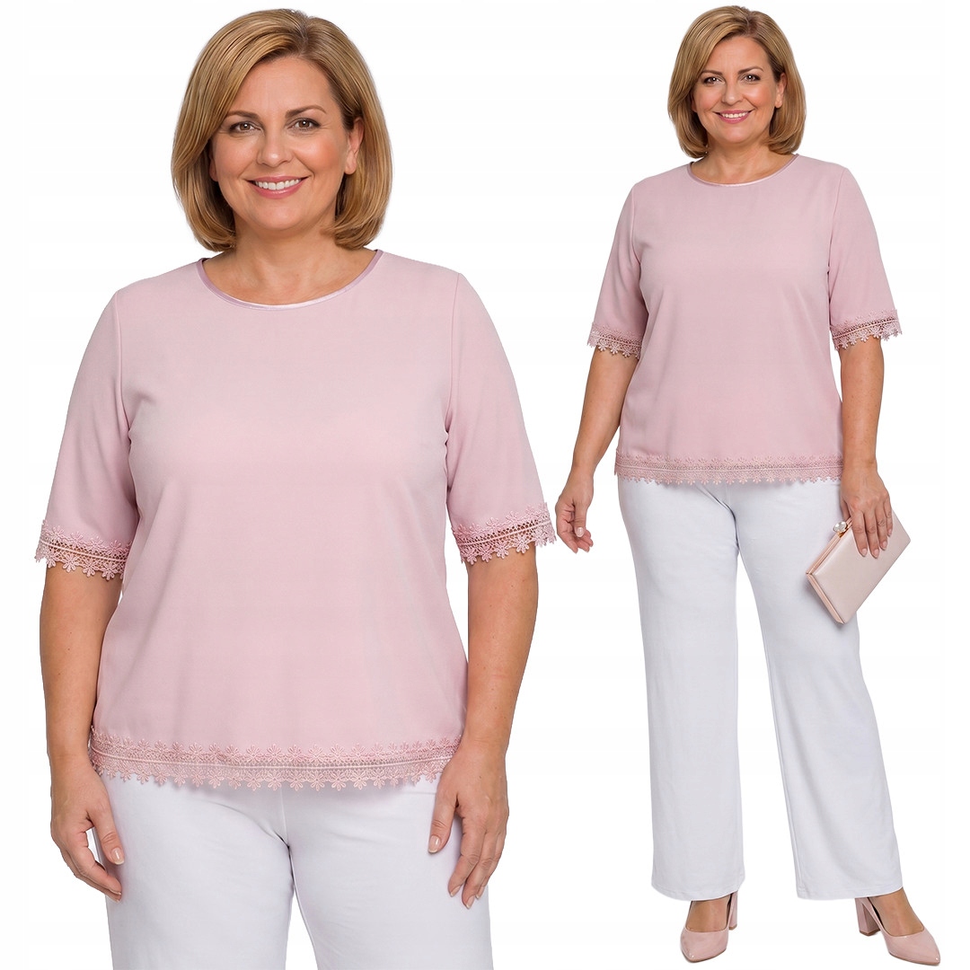 Světle růžová halenka s krajkou plus size velikost 48/50