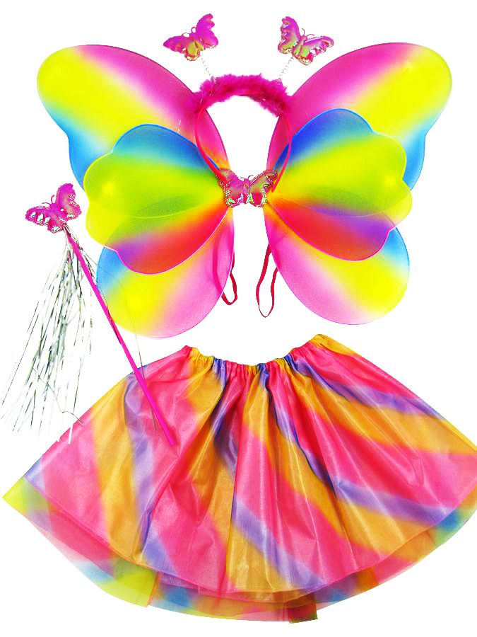 STRÓJ TĘCZOWY MOTYL MOTYLEK WRÓŻKA 3-10 LAT