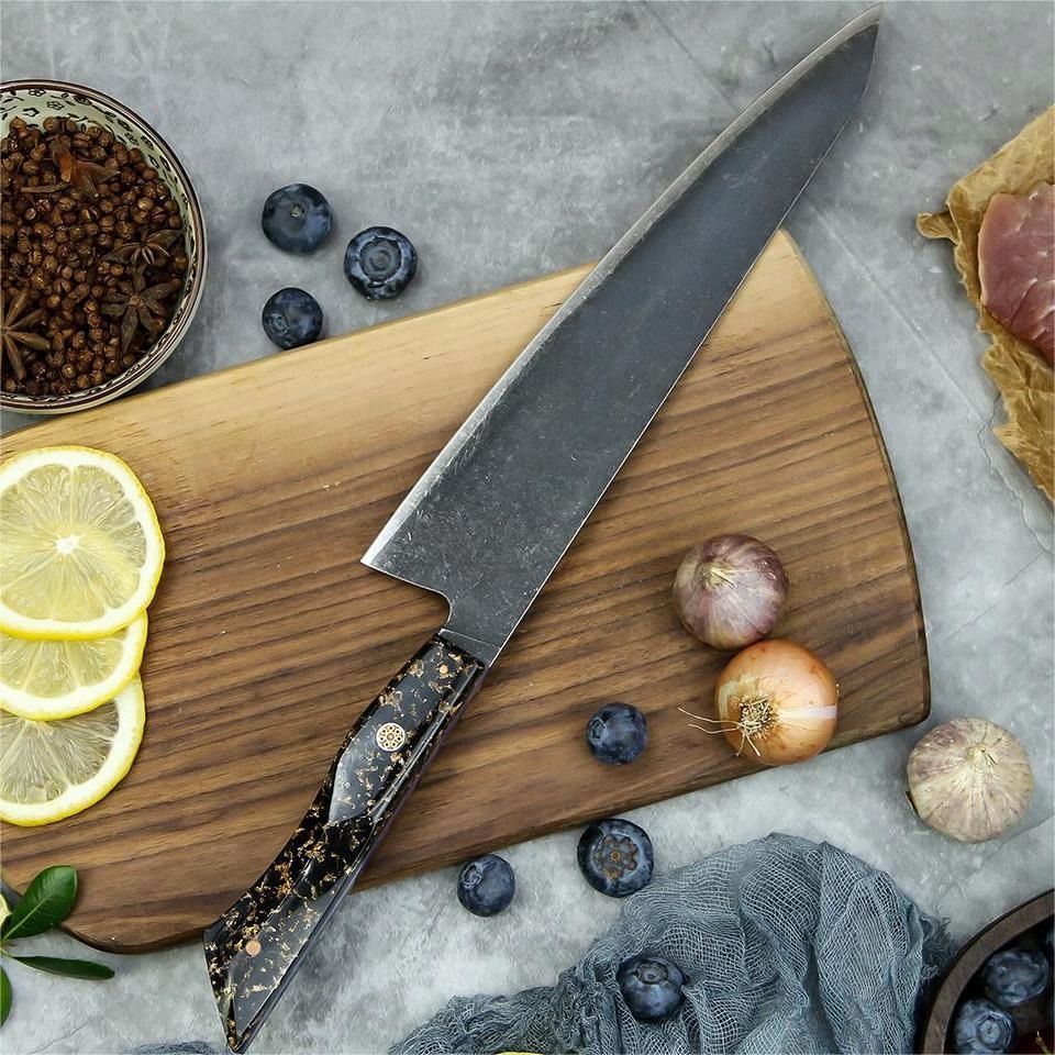 Damaškový kuchynský nôž Kurohana Kiritsuke/Čierna/Zlatá KP-37427