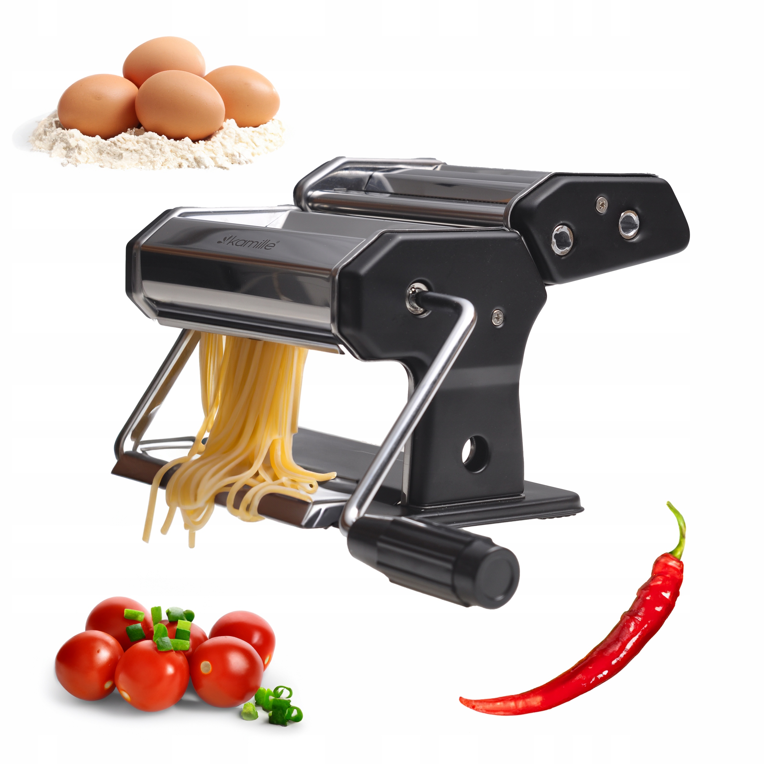 MASZYNKA RĘCZNA DO ROBIENIA MAKARONU I WAŁKOWANIA CIASTA 2-w-1 KAMILLE